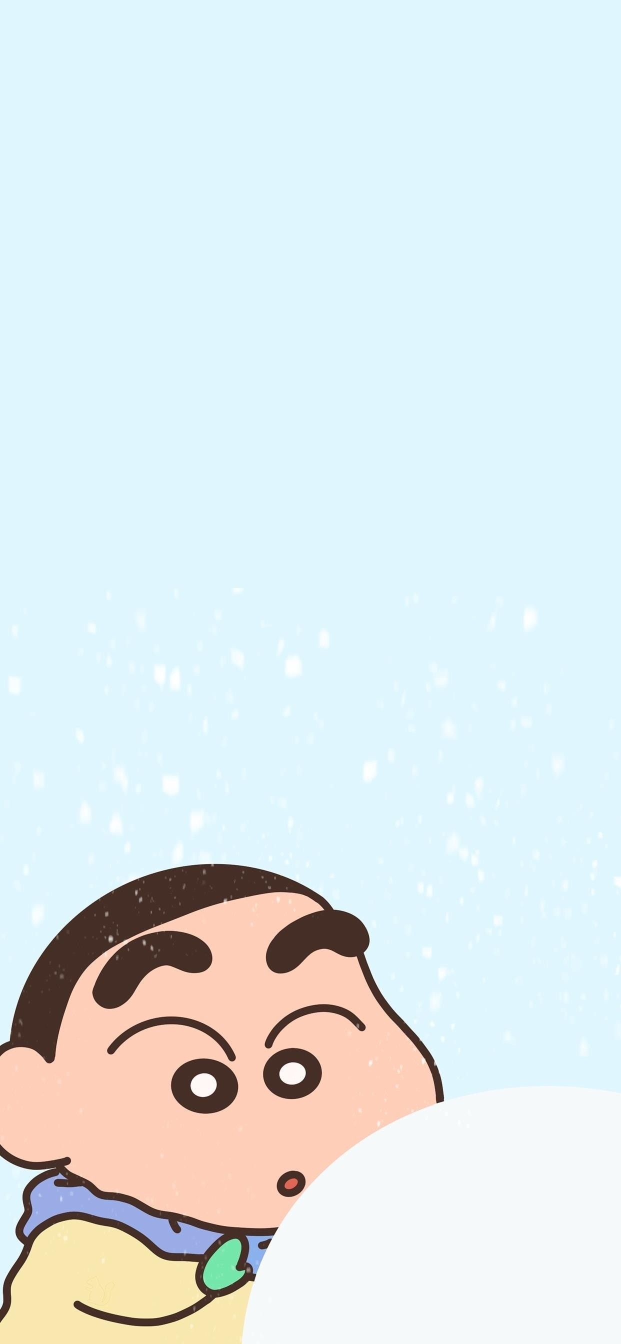 Shinnosuke Nohara, large snowball, falling snow, HD Phone wallpaper