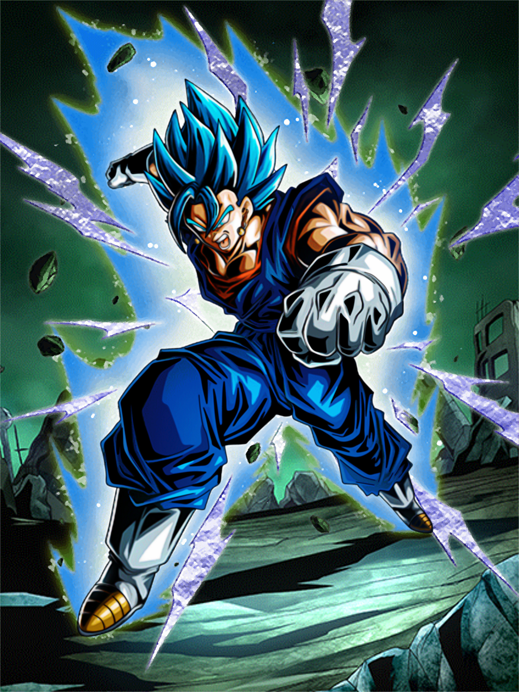 Super Saiyan Blue Vegito, Blue ki energy aura, Ruined wasteland battleground, HD Phone wallpaper