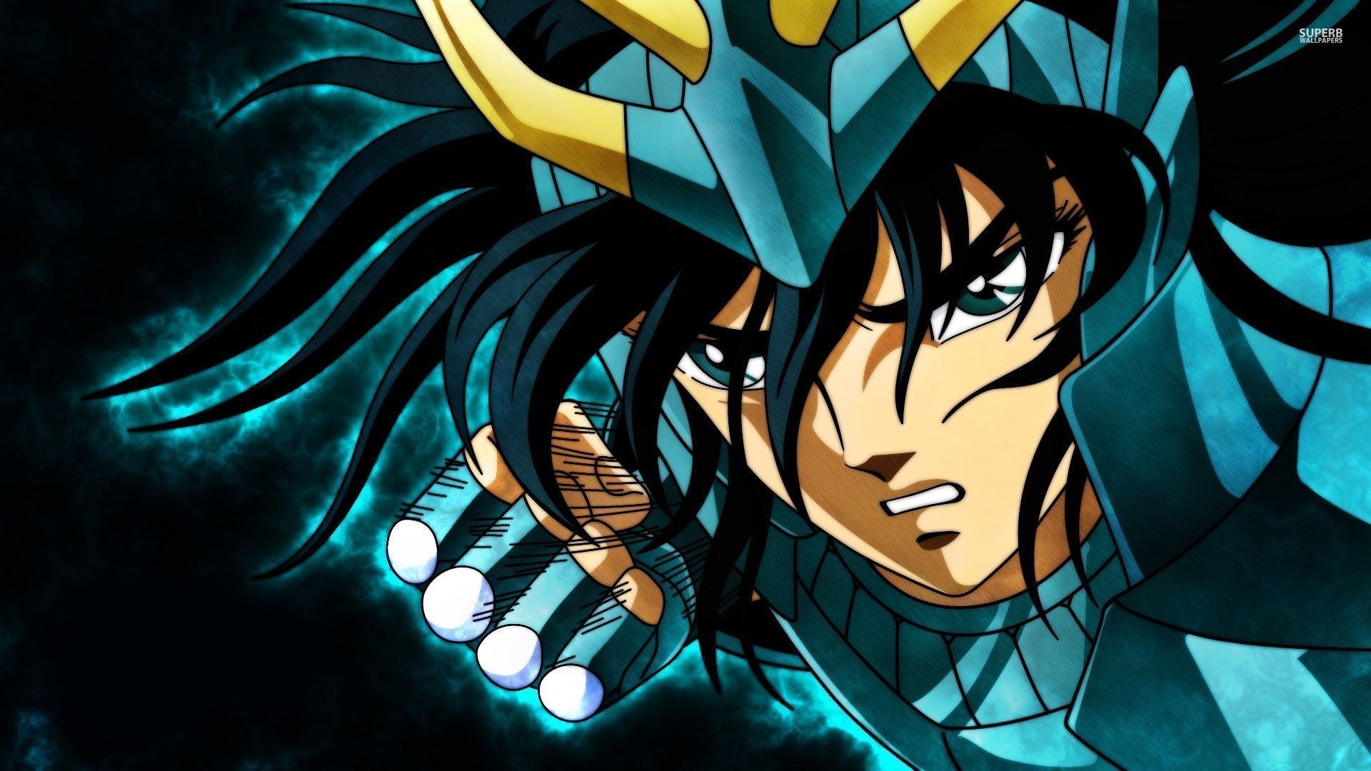 Dragon Shiryu, Dragon Cloth armor, glowing blue cosmos aura, Full HD Desktop wallpaper