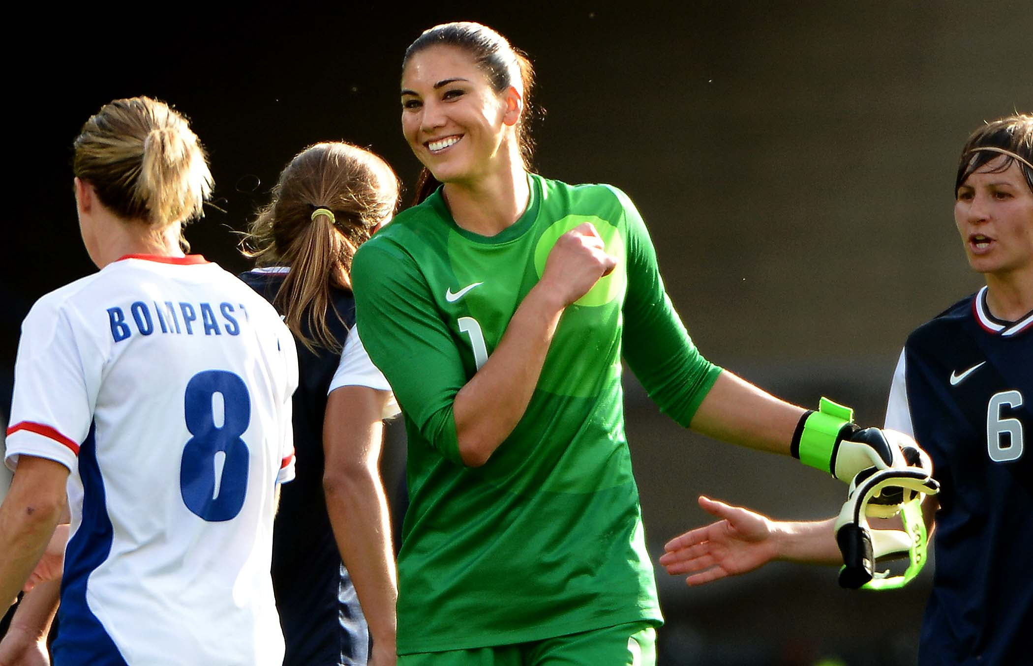 Hope Solo, Gray and red jersey, Woman athlete, Hd wallpaper, 2100x1360 HD Desktop