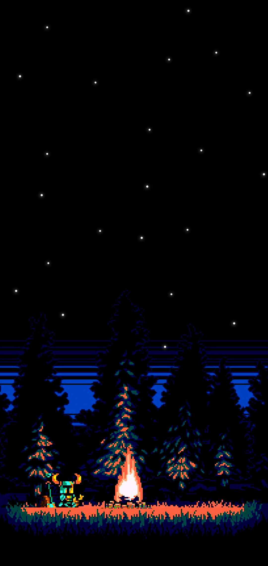 Shovel Knight, pixel art campfire, starry night forest, HD Phone wallpaper