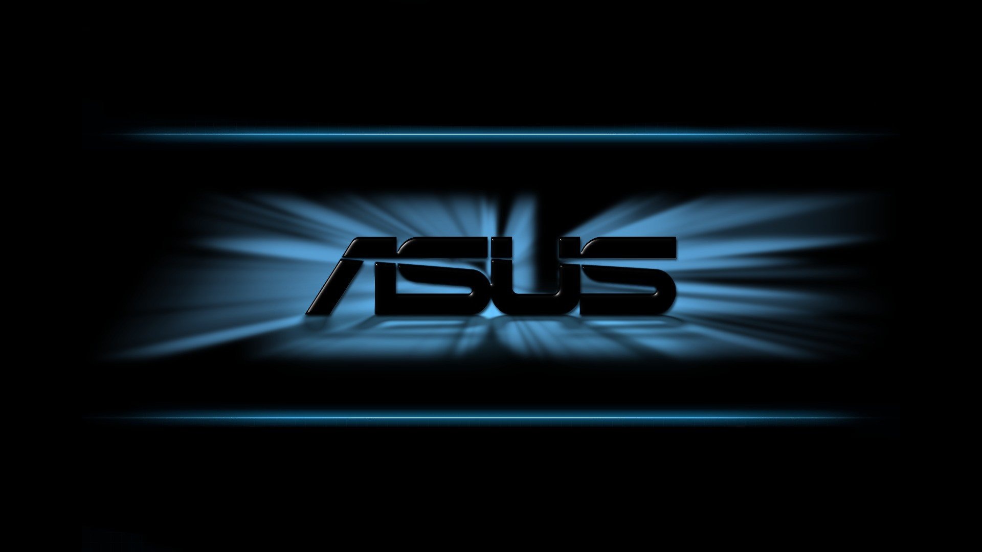 ASUS logo, blue backlight rays, glowing blue horizontal lines, Full HD Desktop wallpaper