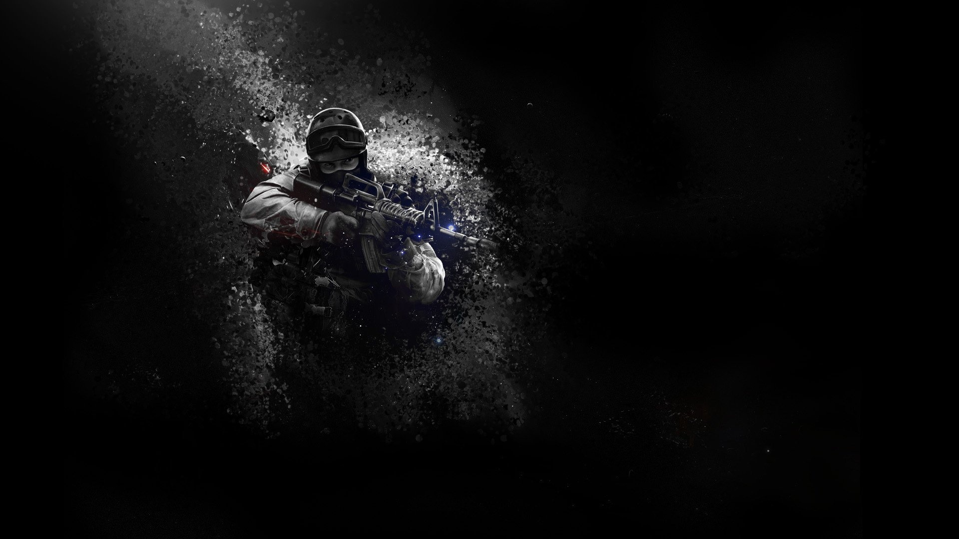 Counter-Strike Counter-Terrorist, M4A1 carbine, dark splatter effect, Full HD Desktop wallpaper