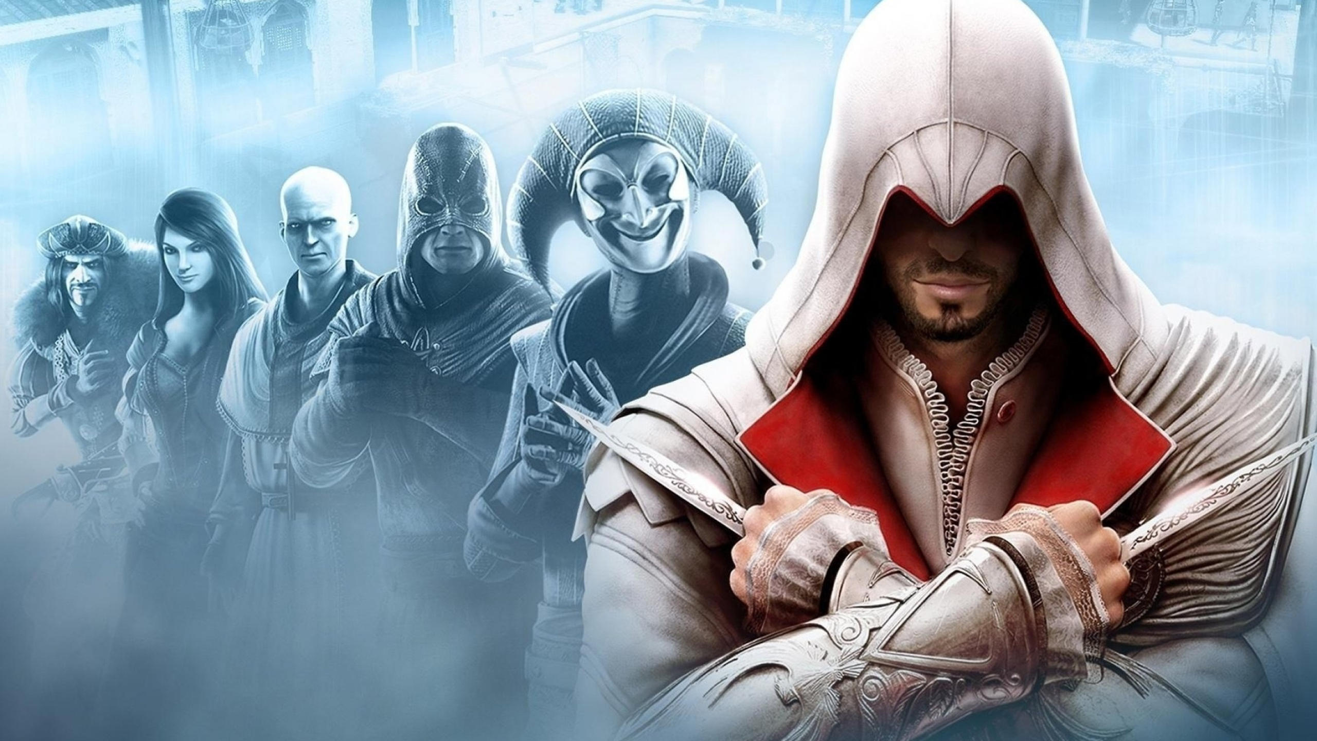 Ezio Auditore da Firenze, Assassin's Creed: Brotherhood, Harlequin multiplayer persona, Dual Hidden Blades, HD Desktop wallpaper