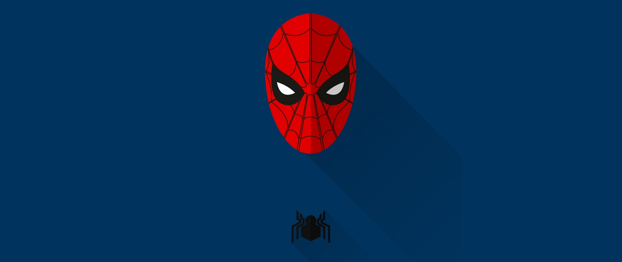 Spider-Man mask, black spider emblem, long cast shadow, Dual Screen Desktop wallpaper