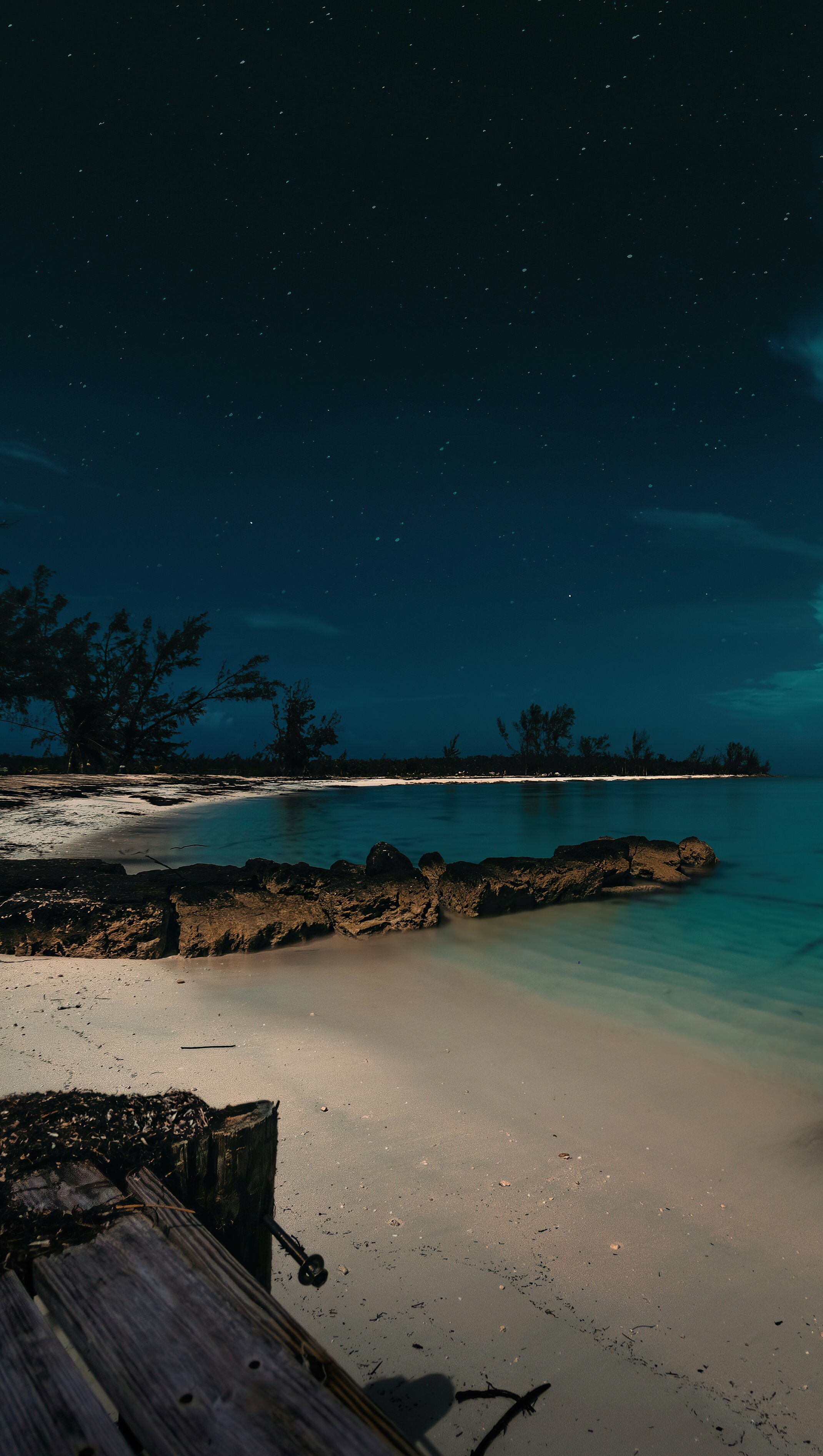 Beach at night in the Bahamas, Moonlit beauty, Nighttime serenity, Tropical paradise, 2140x3790 HD Phone