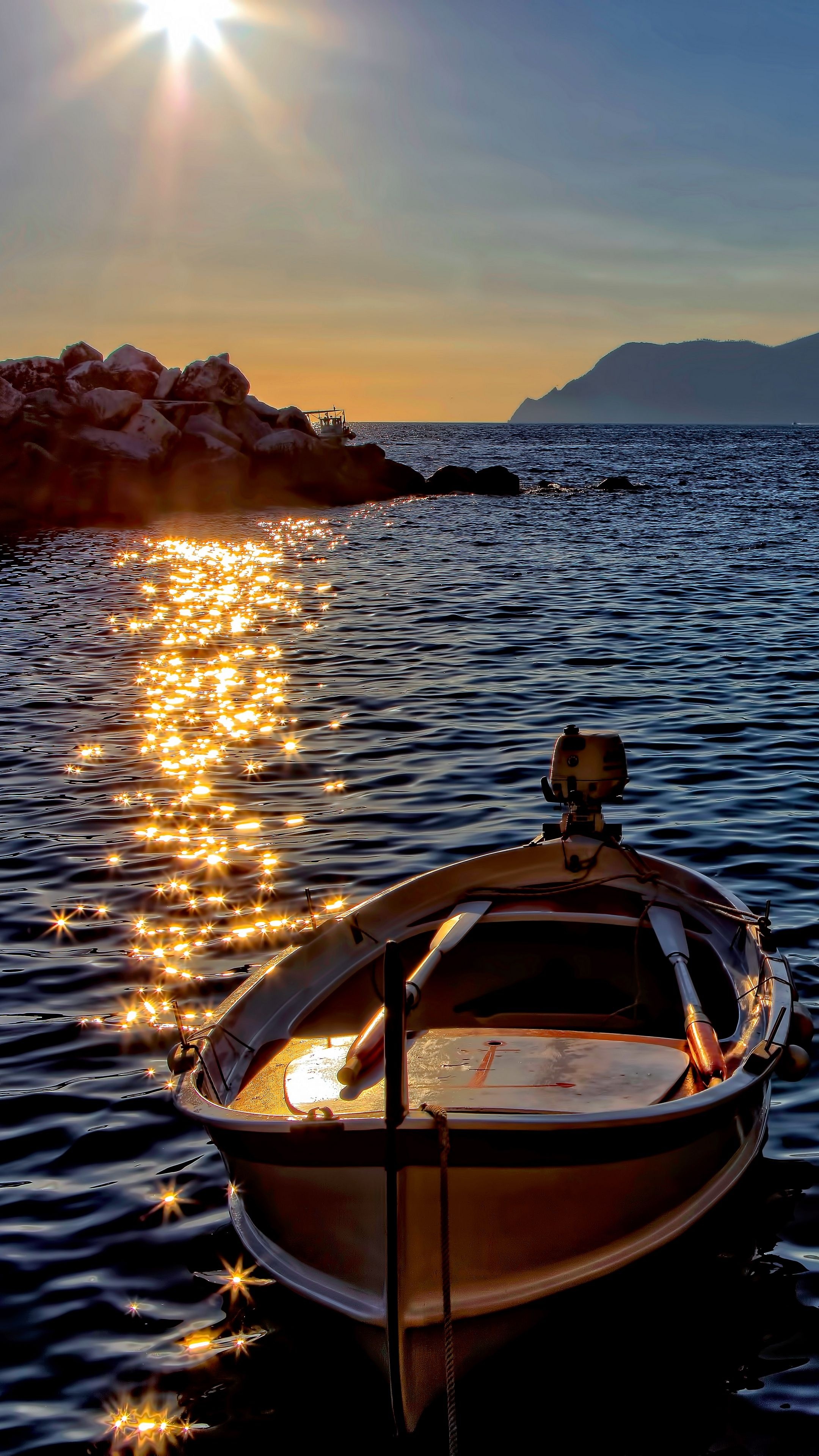 Boat travels, Nature sea sunset, Android background, 2160x3840 4K Phone