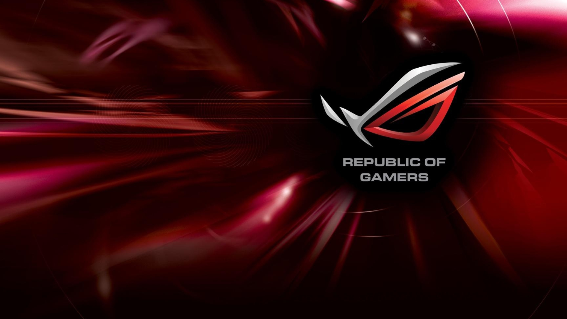 ASUS Republic of Gamers logo, Republic of Gamers lettering, Crimson motion blur abstract, Full HD Desktop wallpaper