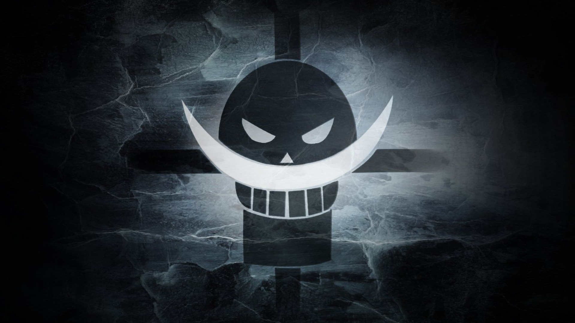 Whitebeard Pirates Jolly Roger, Edward Newgate symbol, glowing crescent mustache, Full HD Desktop wallpaper