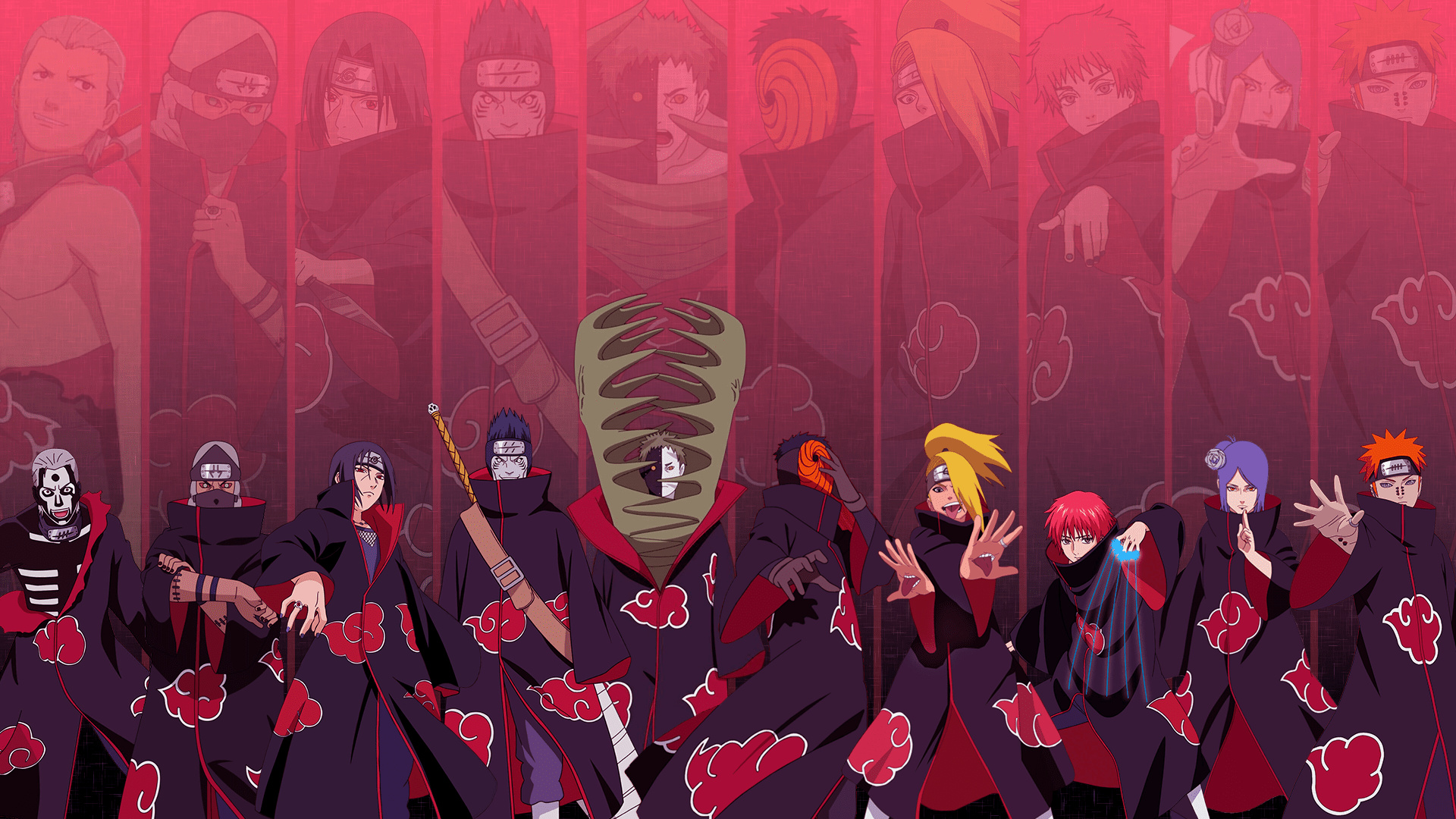 Akatsuki organization, Itachi Uchiha, Pain Deva Path, Obito Uchiha, Naruto Shippuden, Full HD Desktop wallpaper