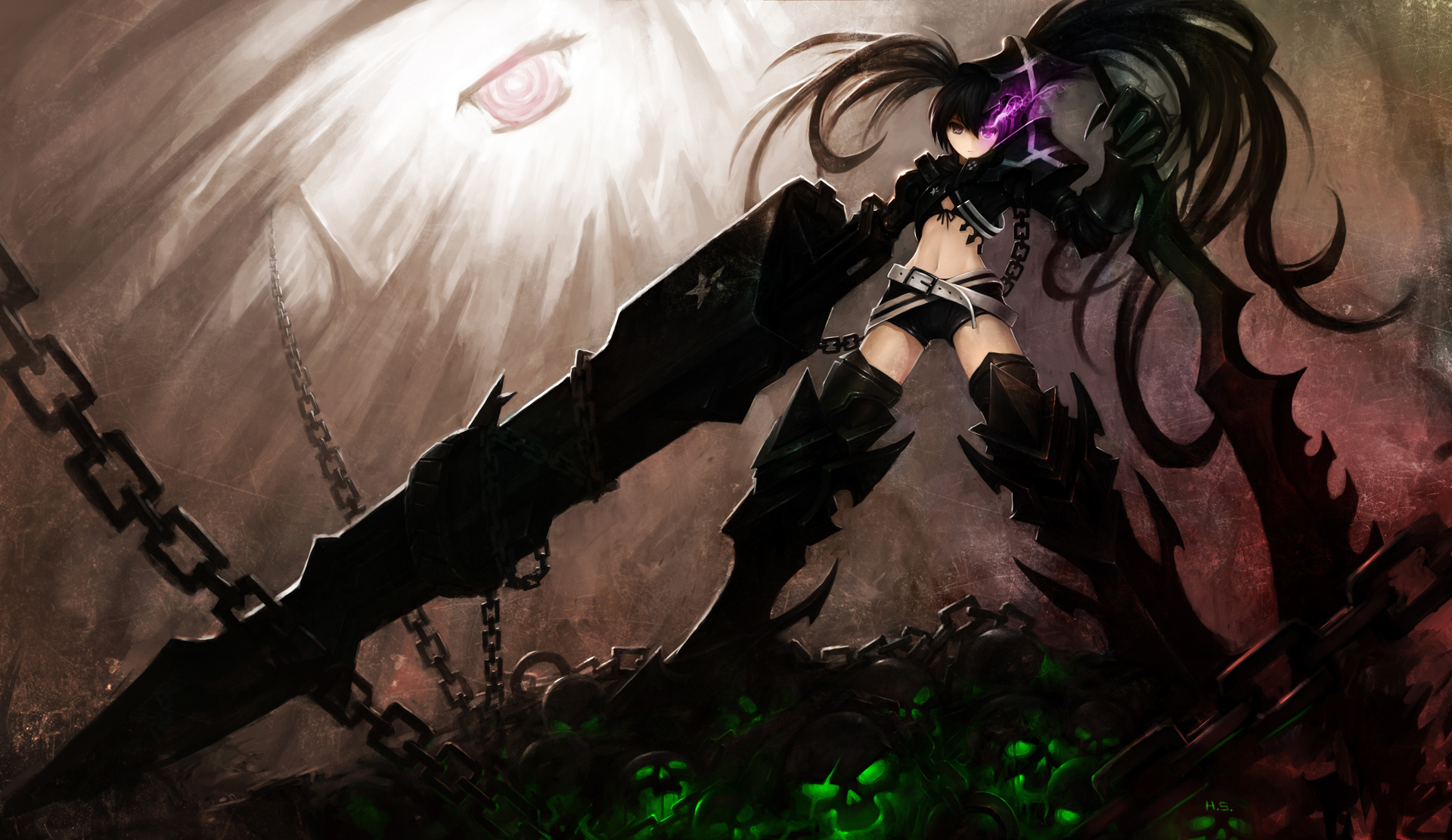 Black Rock Shooter, High-definition wallpaper, Stunning visuals, Atmospheric backdrop, 1920x1120 HD Desktop