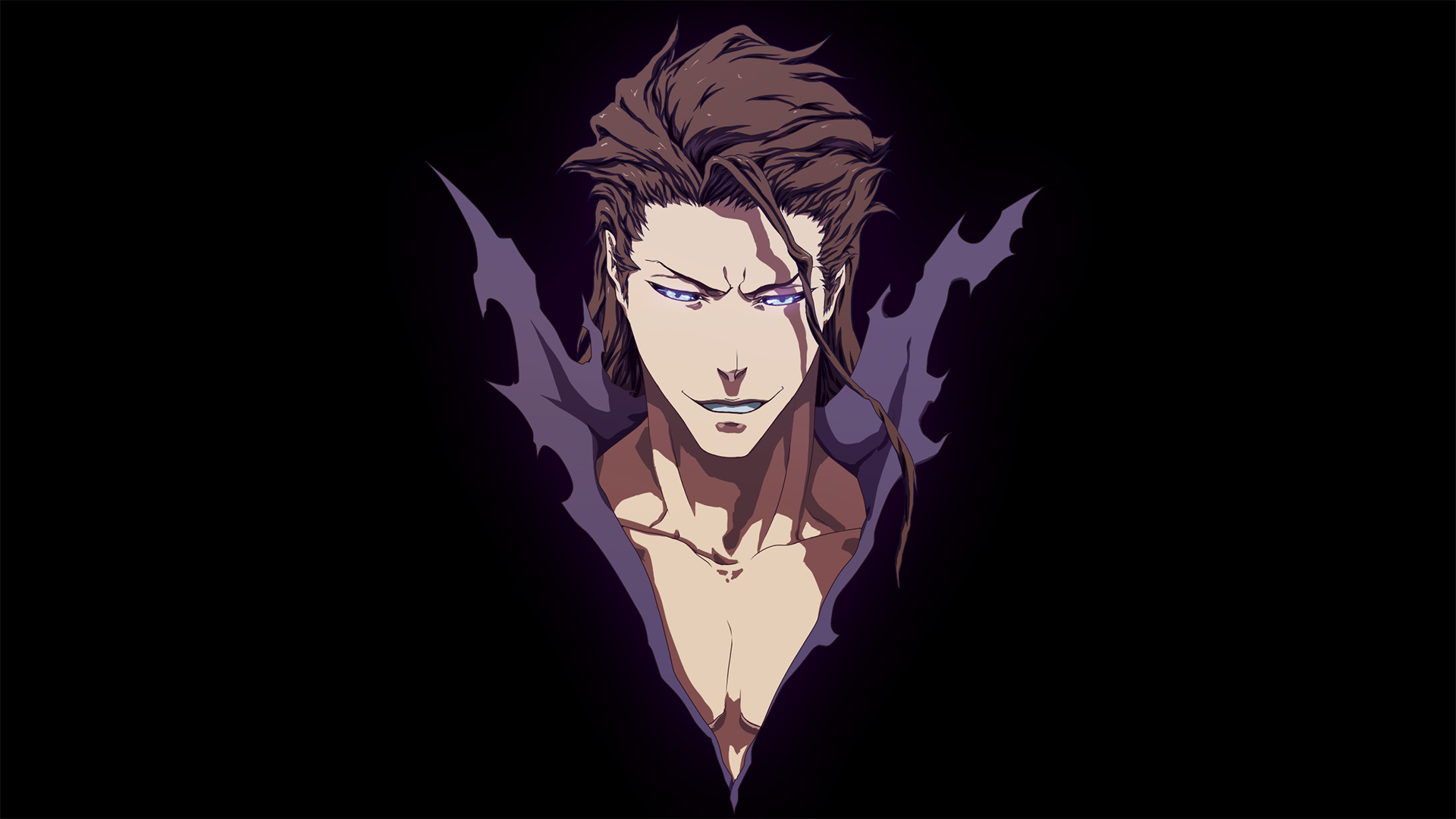 Sosuke Aizen, Bleach anime, purple collar silhouette, Full HD Desktop wallpaper