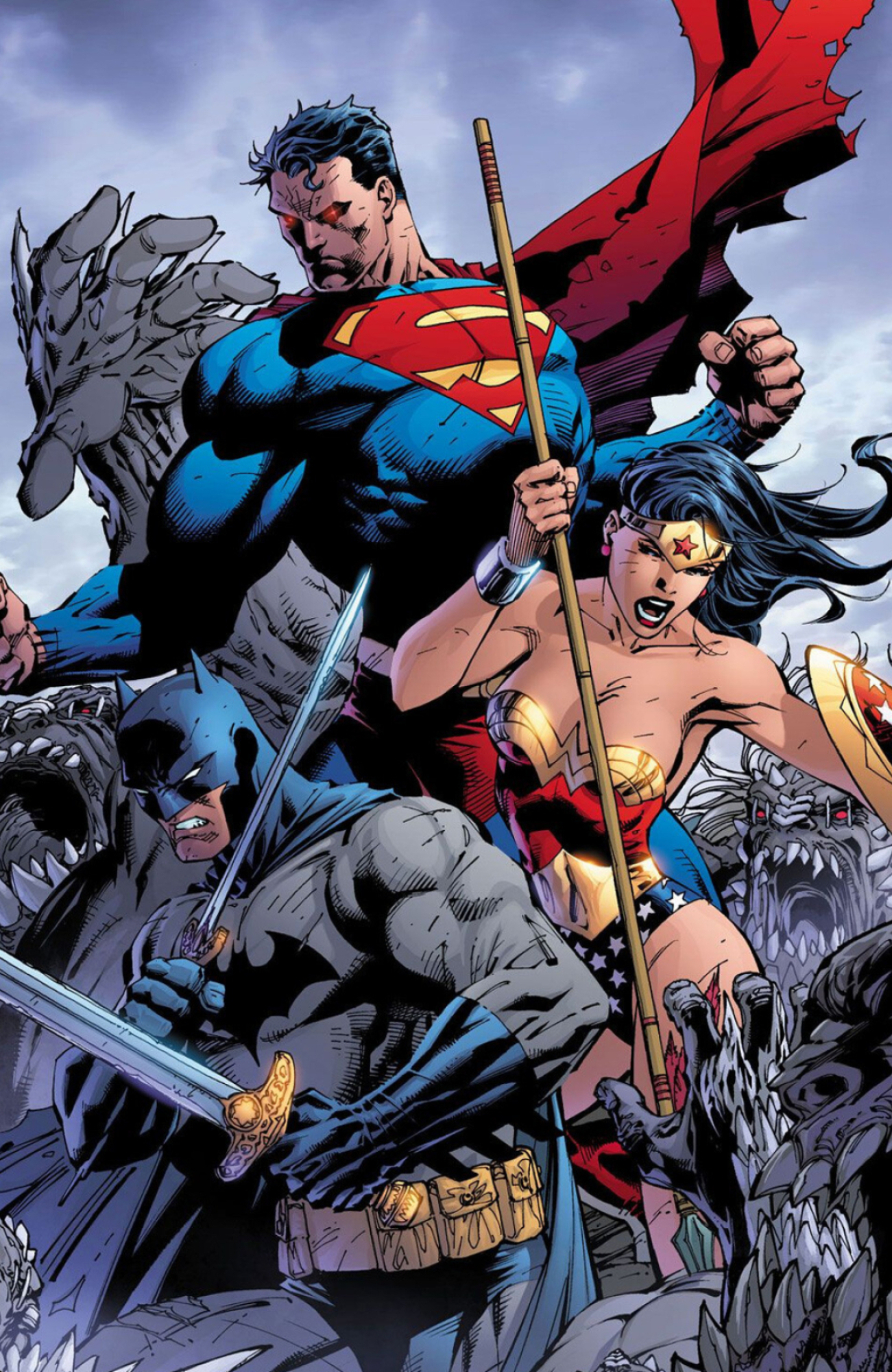 Superman and Wonder Woman, Batman by Jim Lee Wallpaper, 1310x2000 HD Phone