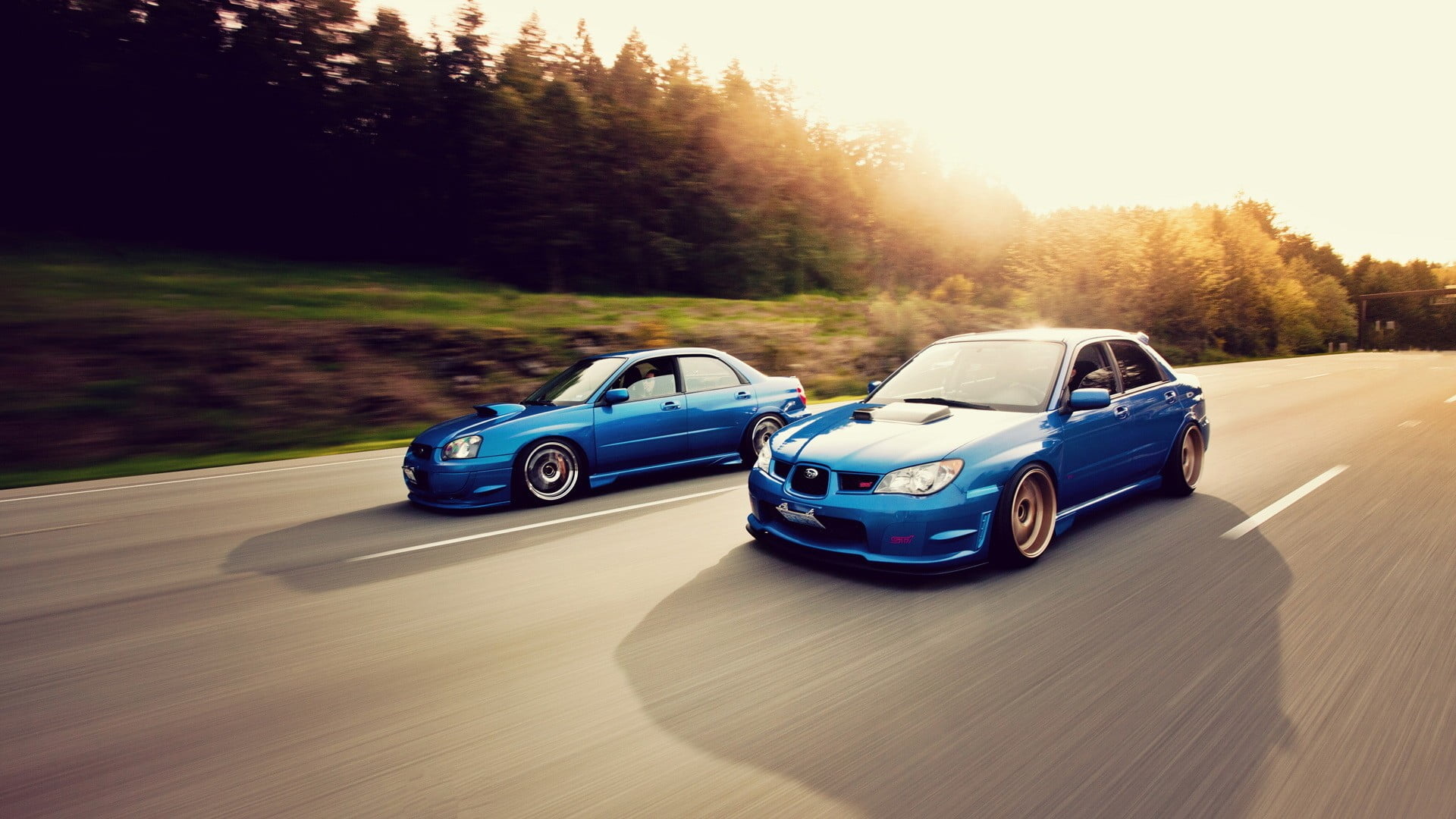 Subaru Impreza, Blue Subaru WRX sedan, Subaru Impreza WRX STI, 1920x1080 Full HD Desktop