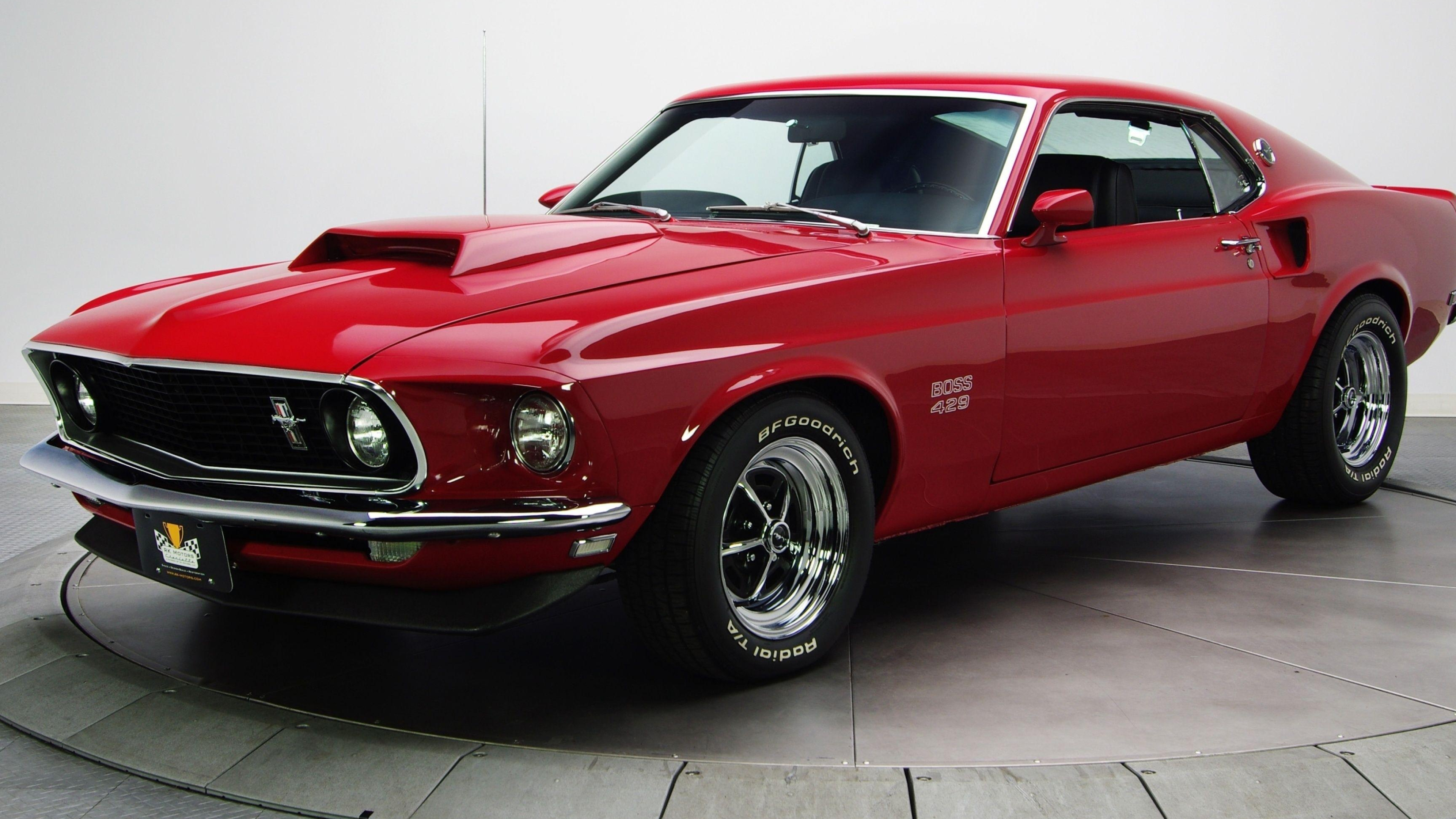 1969 Ford Mustang Boss 429, BFGoodrich Radial T/A tires, Studio turntable platform, 4K Desktop wallpaper