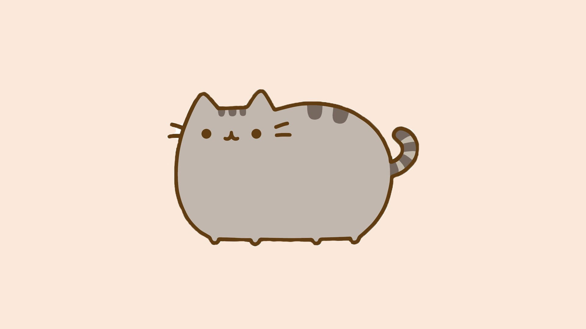 Pusheen the Cat, Grey tabby cartoon cat, Minimalist beige backdrop, Full HD Desktop wallpaper