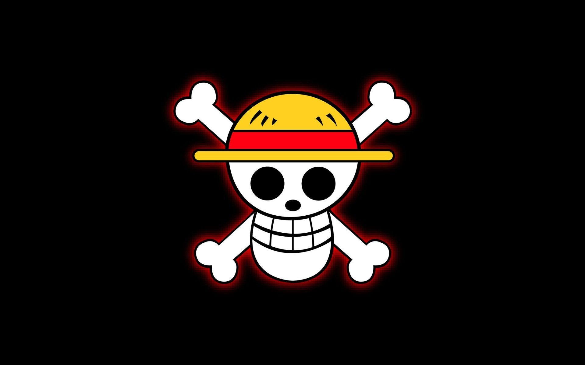 Straw Hat Pirates Jolly Roger, Luffy straw hat, red glowing outline, HD Desktop wallpaper