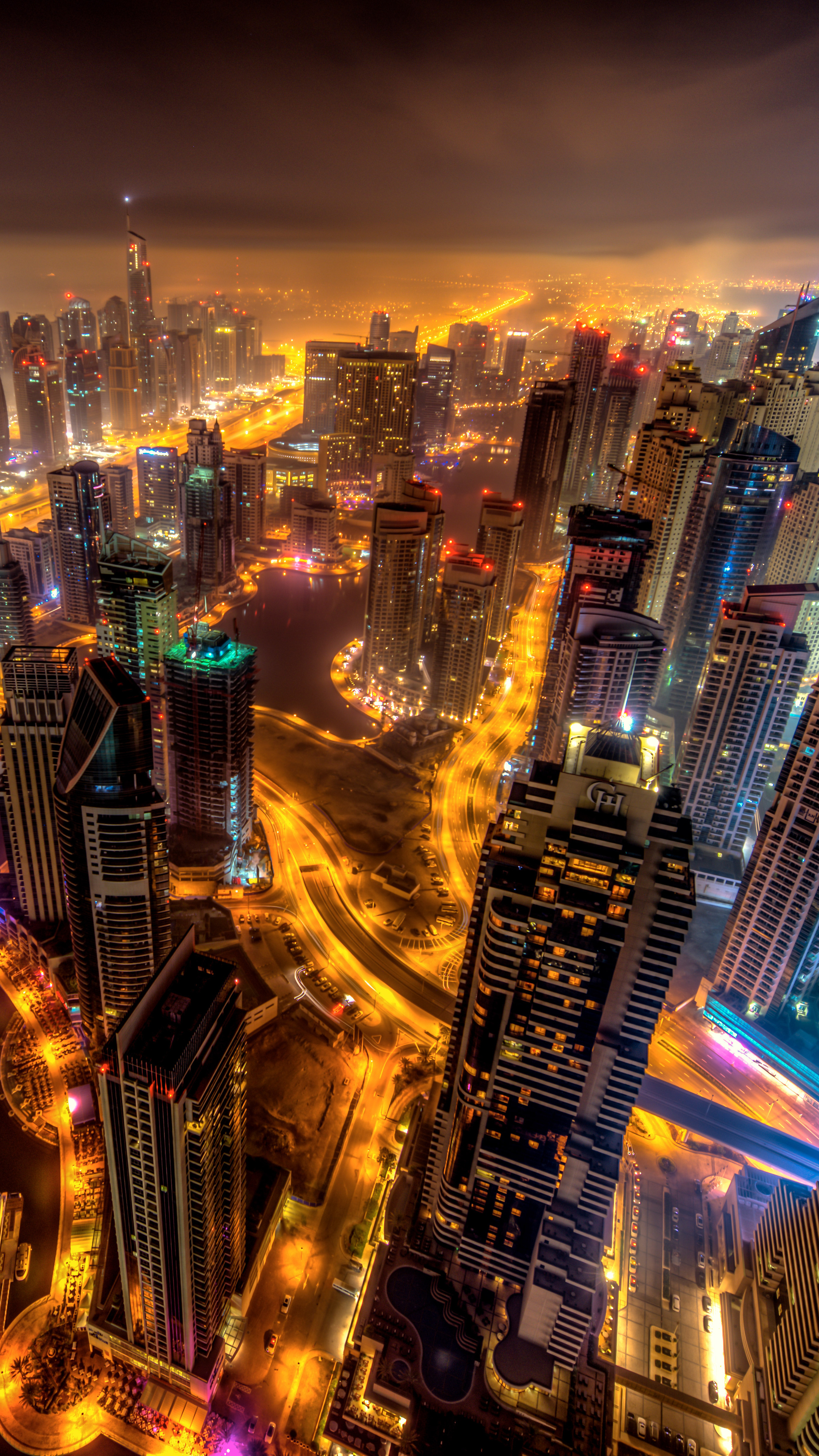 Dubai, Night lights, Top view, Buildings, 2160x3840 4K Phone