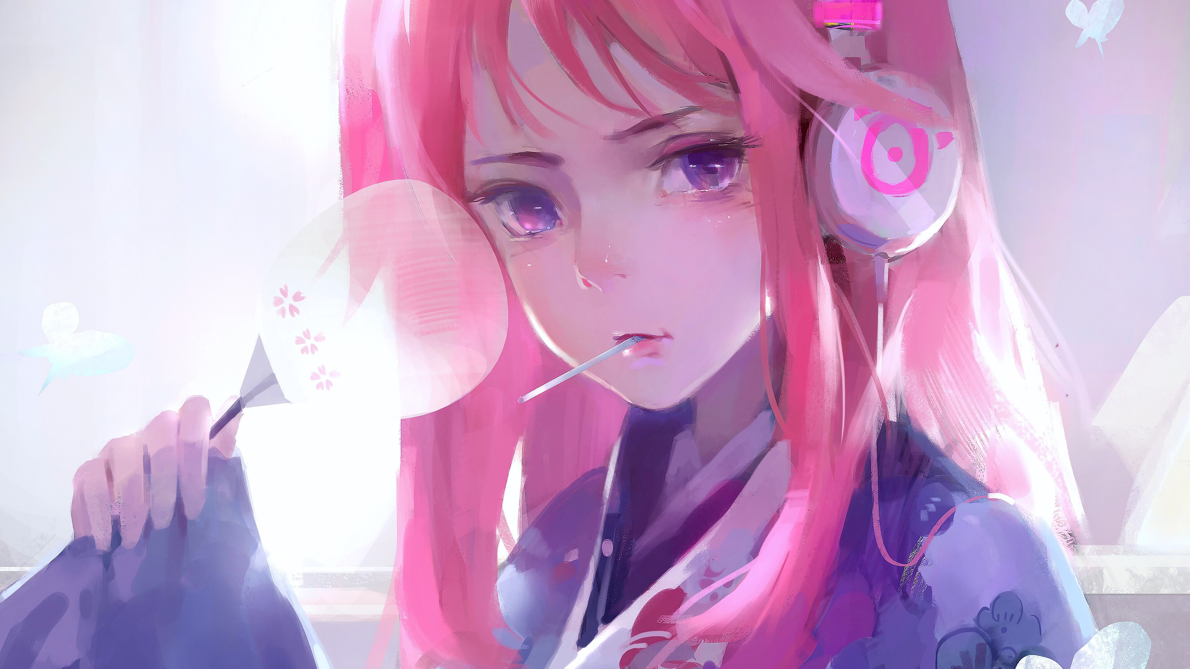 Pink anime girl, Artistic wonder, 4K cuteness, Playful wallpapers, 3840x2160 4K Desktop