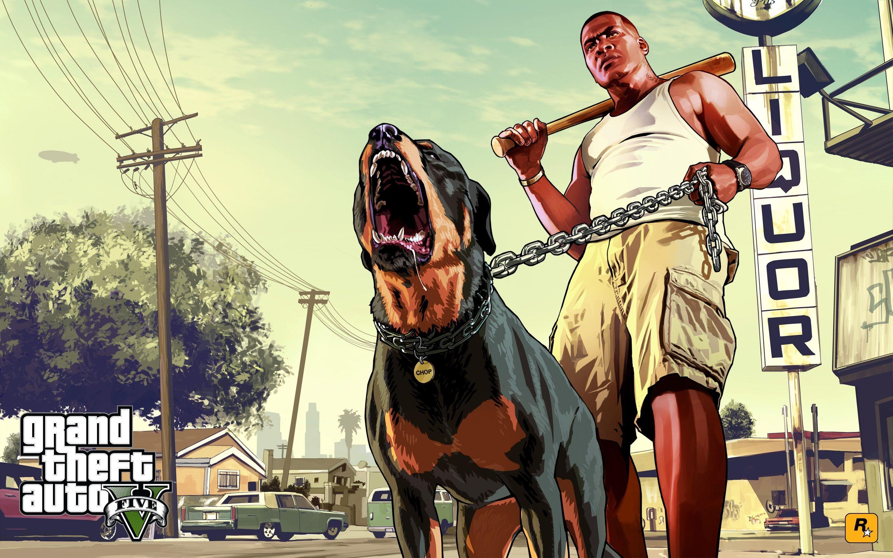 Franklin and Chop, GTA V Wallpaper, 2880x1800 HD Desktop