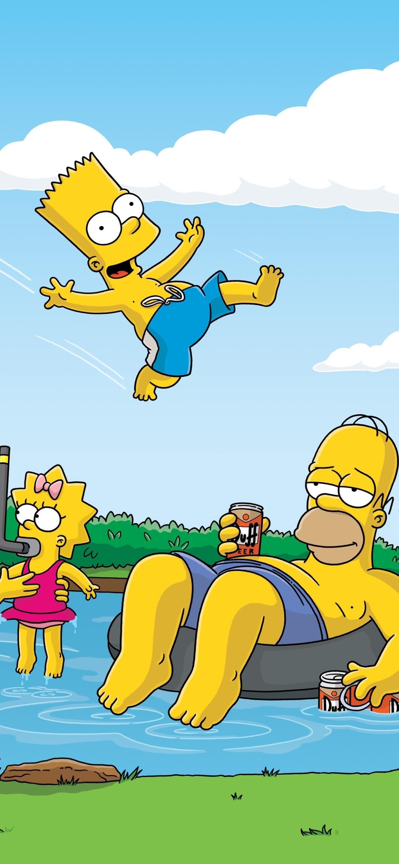 Bart Simpson jumping, Homer Simpson floating, Maggie Simpson, Duff Beer can, HD Phone wallpaper