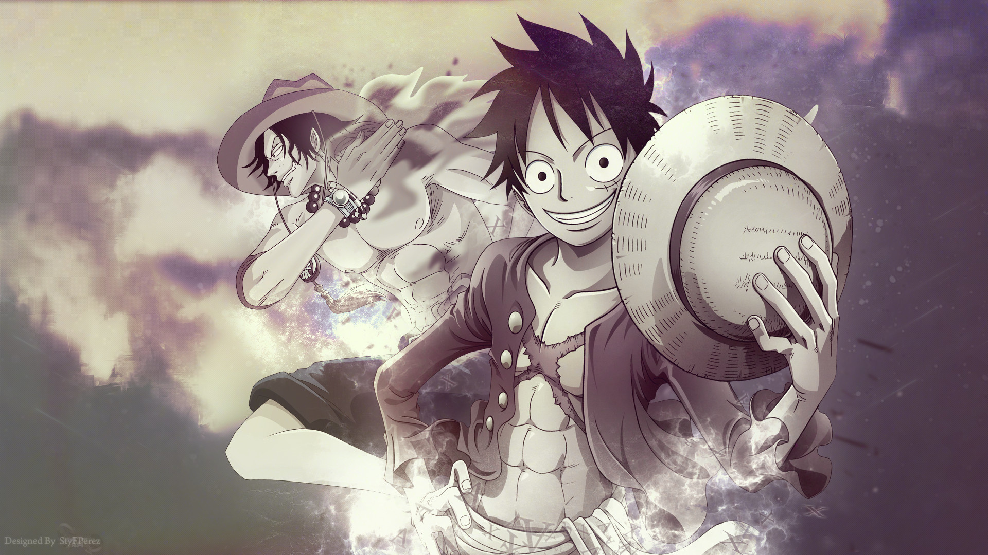 Monkey D. Luffy, Portgas D. Ace, Luffy straw hat, Full HD Desktop wallpaper