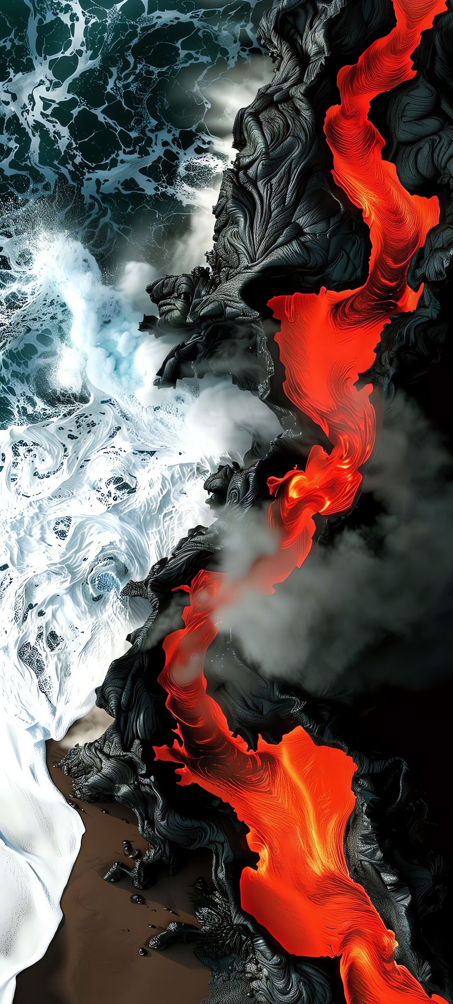 Lava, Ocean, Surreal Scenery, Natural Standoff, AI HD Wallpaper
