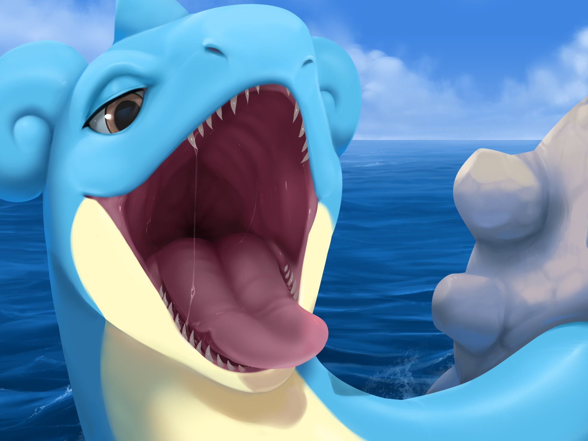 Lapras, Safe art, Feral creature, Tongue out, 2400x1800 HD Desktop