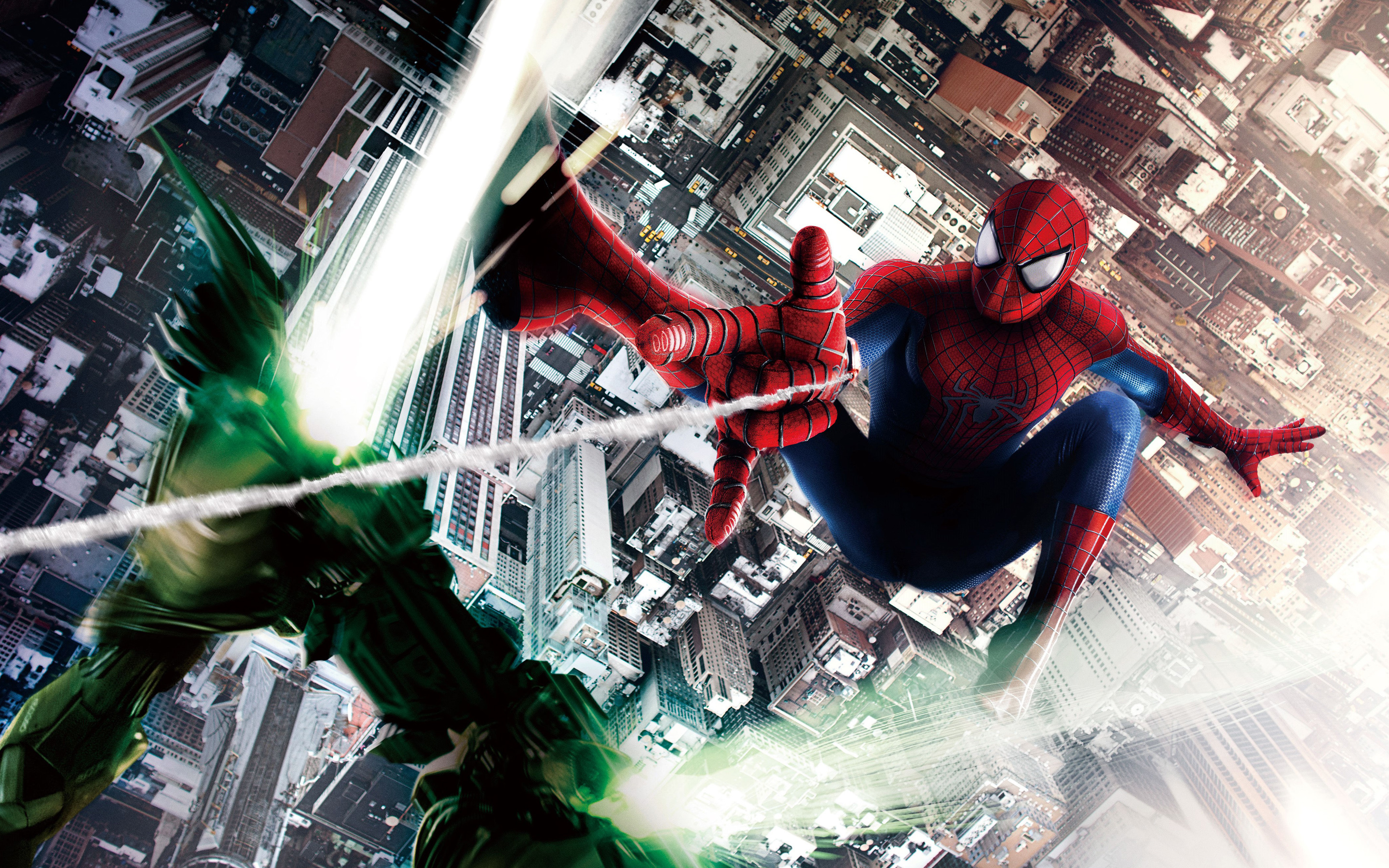 The Amazing Spider-Man, Green Goblin, aerial Manhattan cityscape, HD Desktop wallpaper