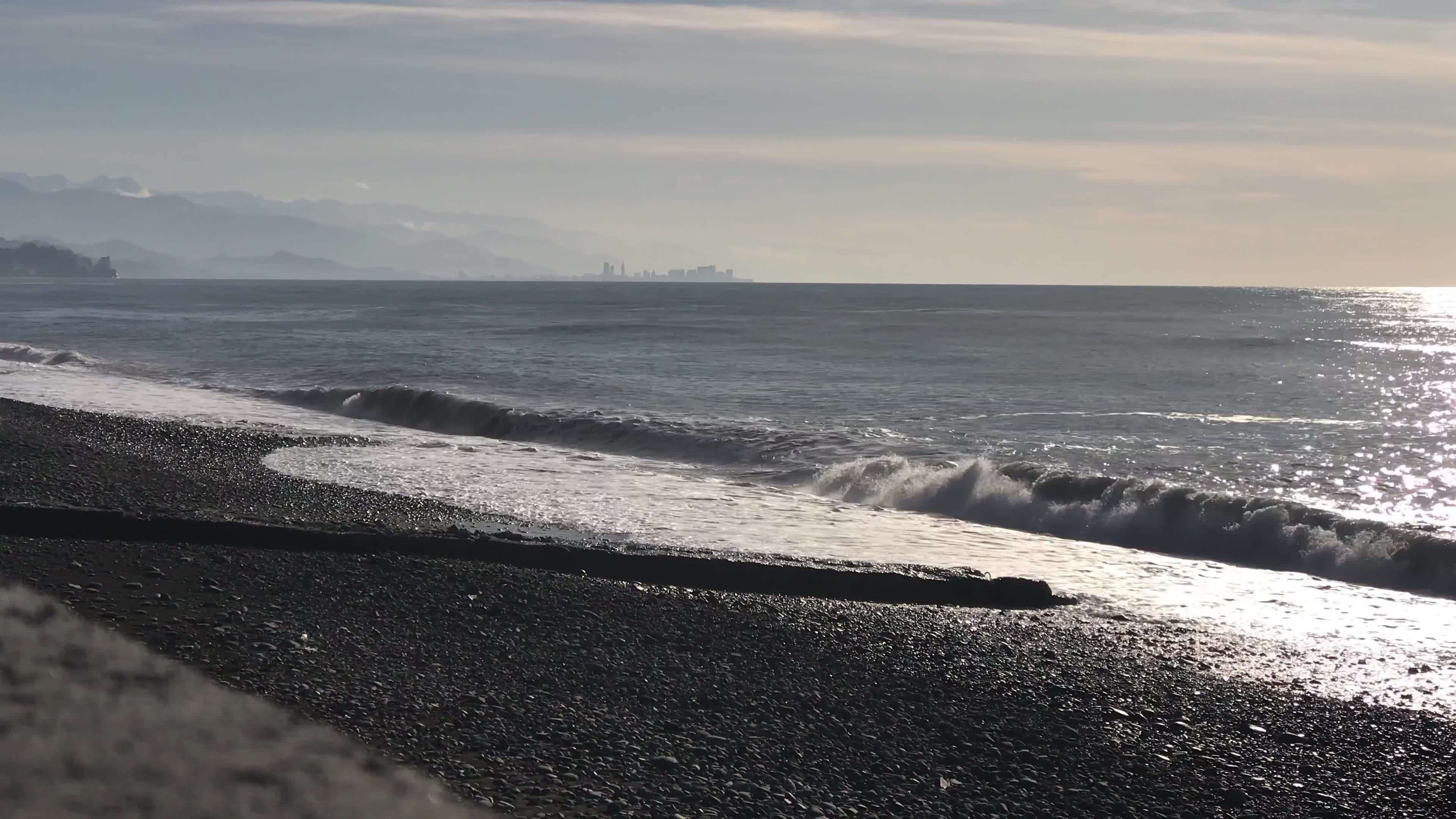 Black Sea, Rocky coast, Crashing waves, Batumi city, 3840x2160 4K Desktop