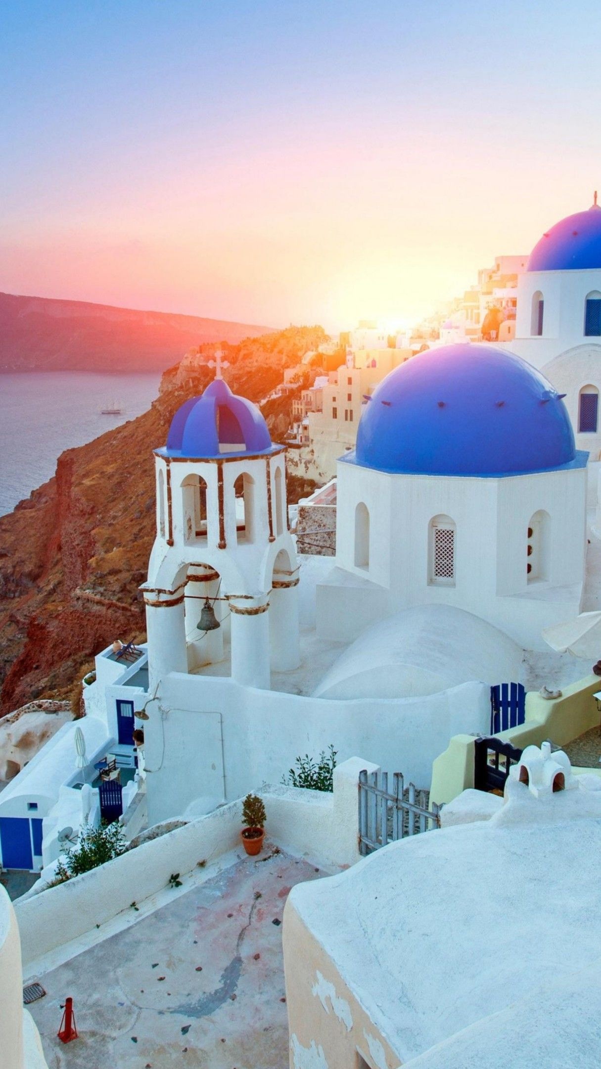 Blue Domes of Oia, Santorini, Travels, Backiee, 1220x2160 HD Phone