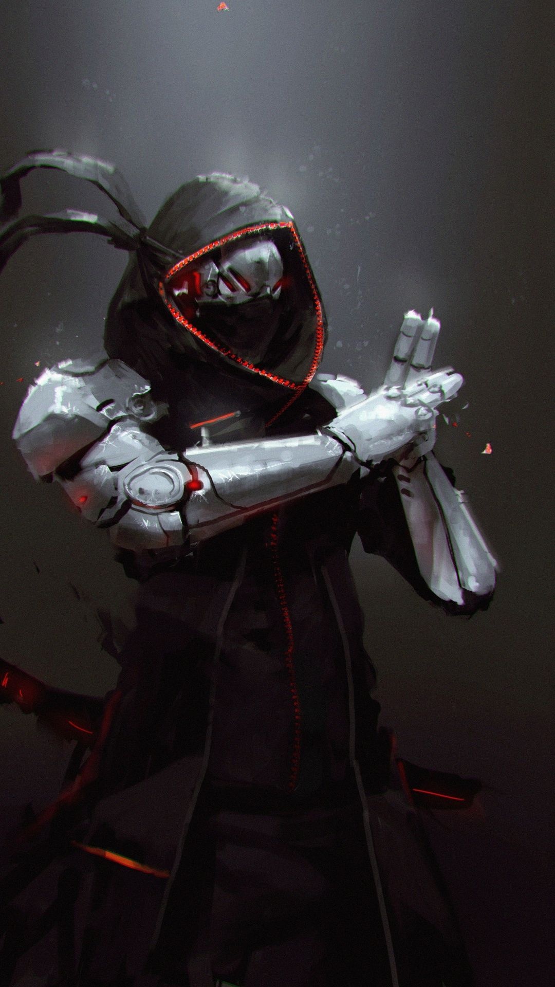 Cyberpunk cyborg ninja, Mechanical robotic armor, Ninja hand seal gesture, Full HD Phone wallpaper