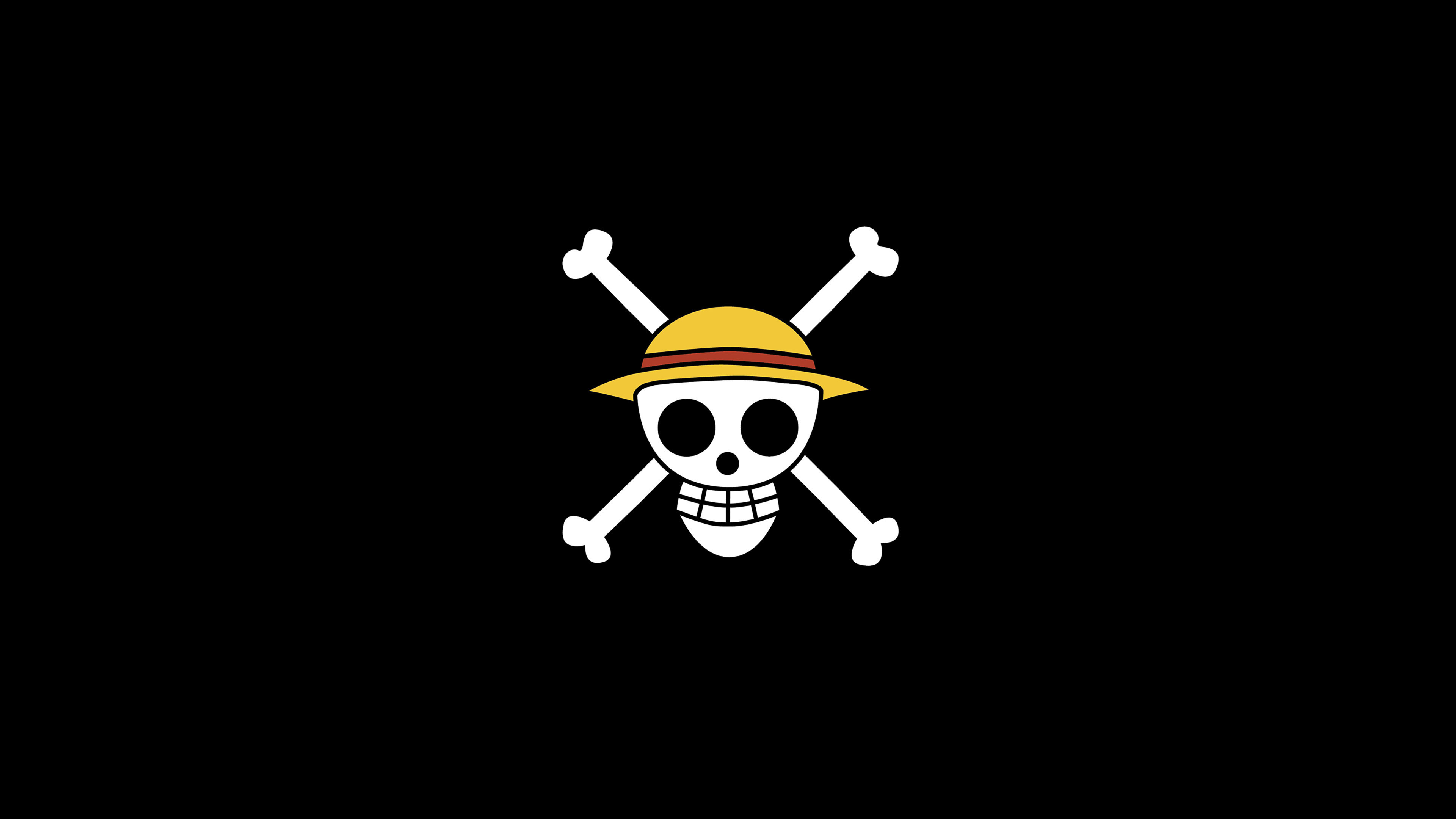 Straw Hat Pirates Jolly Roger, skull and crossbones, yellow straw hat, 4K Desktop wallpaper
