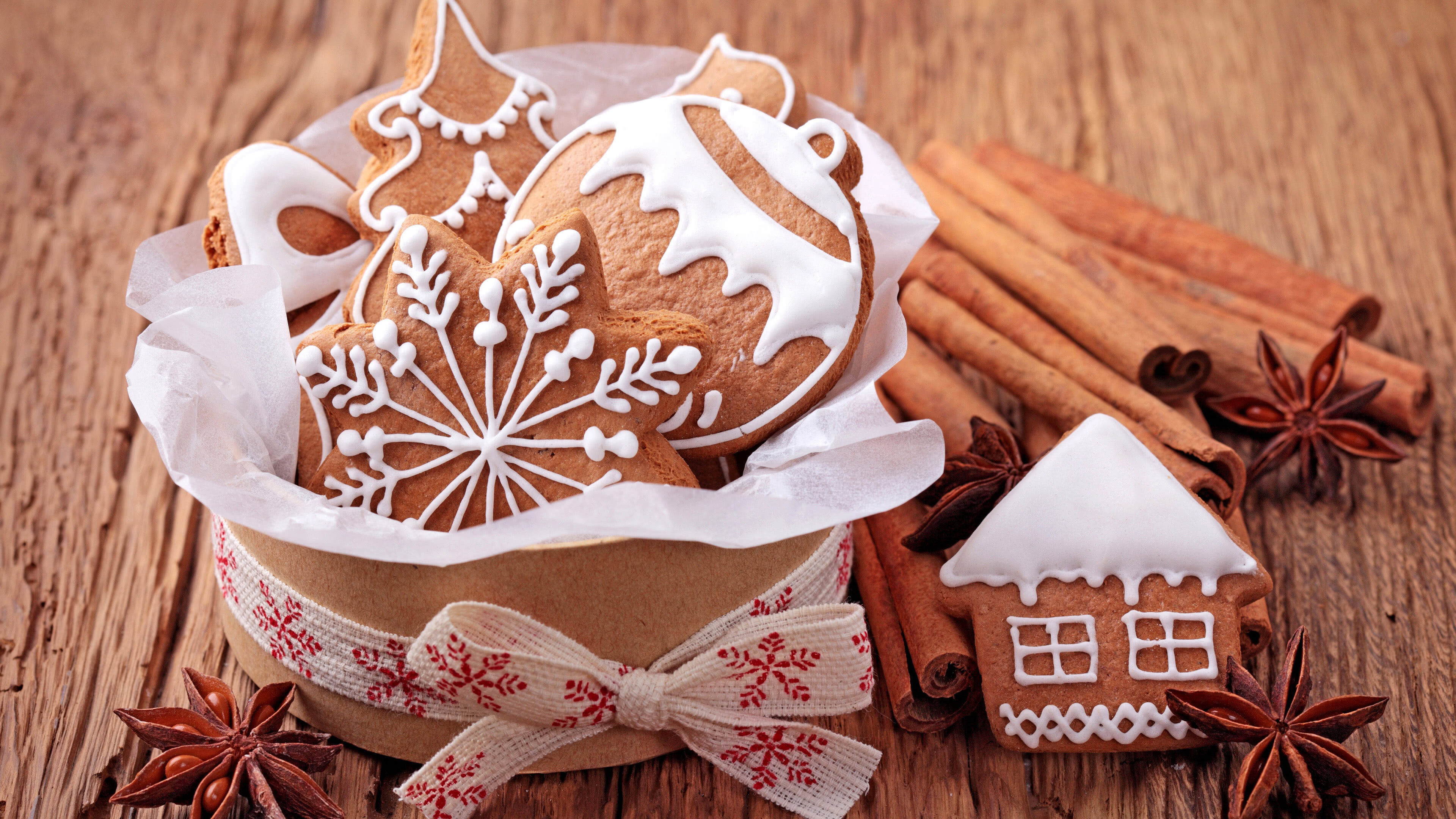 Cookies and cinnamon sticks, Gingerbread House Wallpaper, 3840x2160 4K Desktop