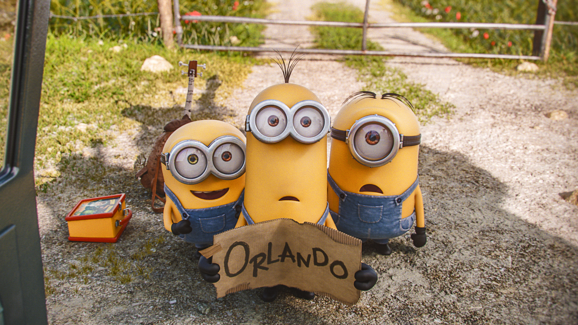 Minion Bob, Minion Kevin, Minion Stuart, ORLANDO cardboard sign, Full HD Desktop wallpaper