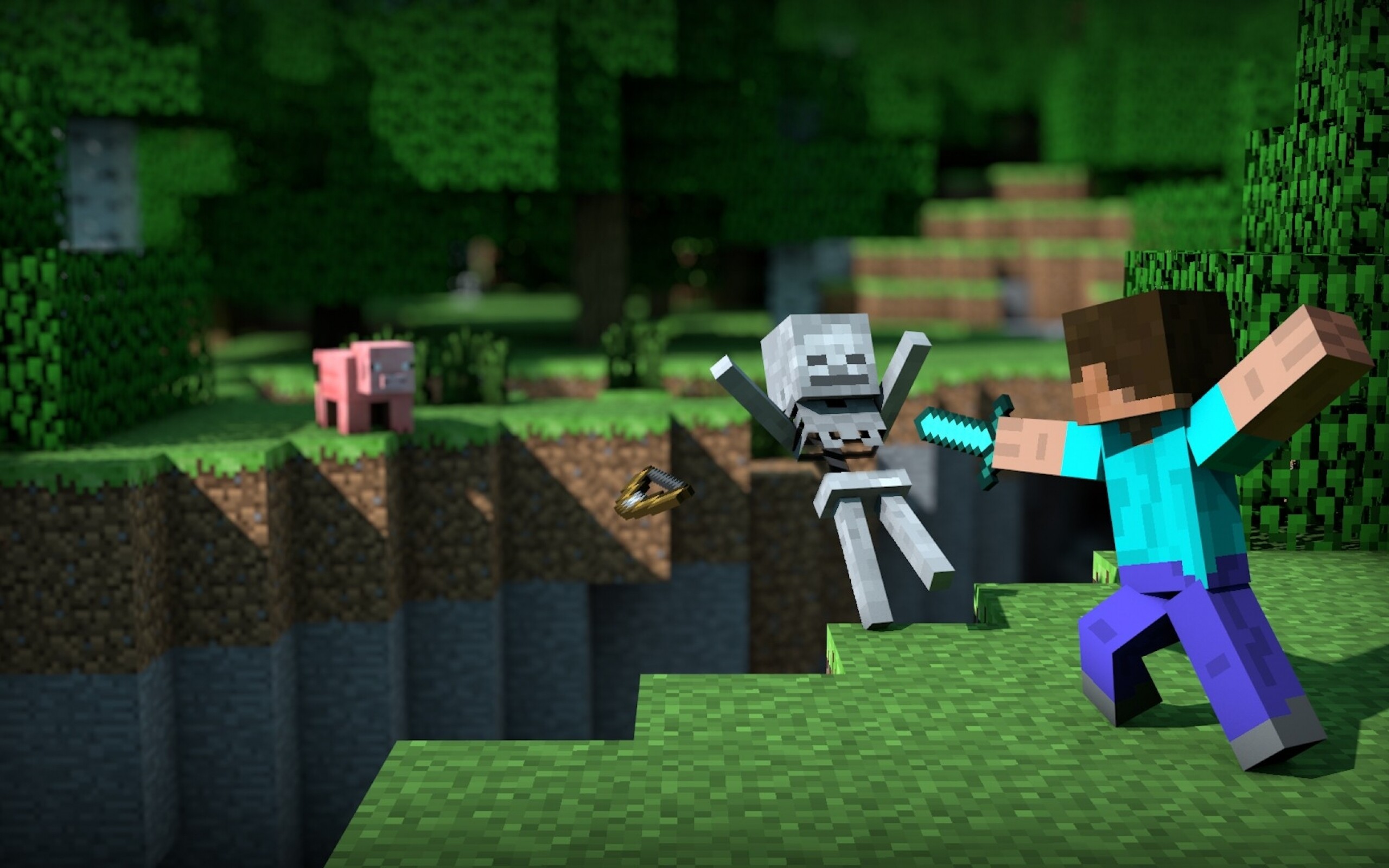 Minecraft characters, Blocky landscapes, Steve and Creeper, Pixelated world, 2560x1600 HD Desktop