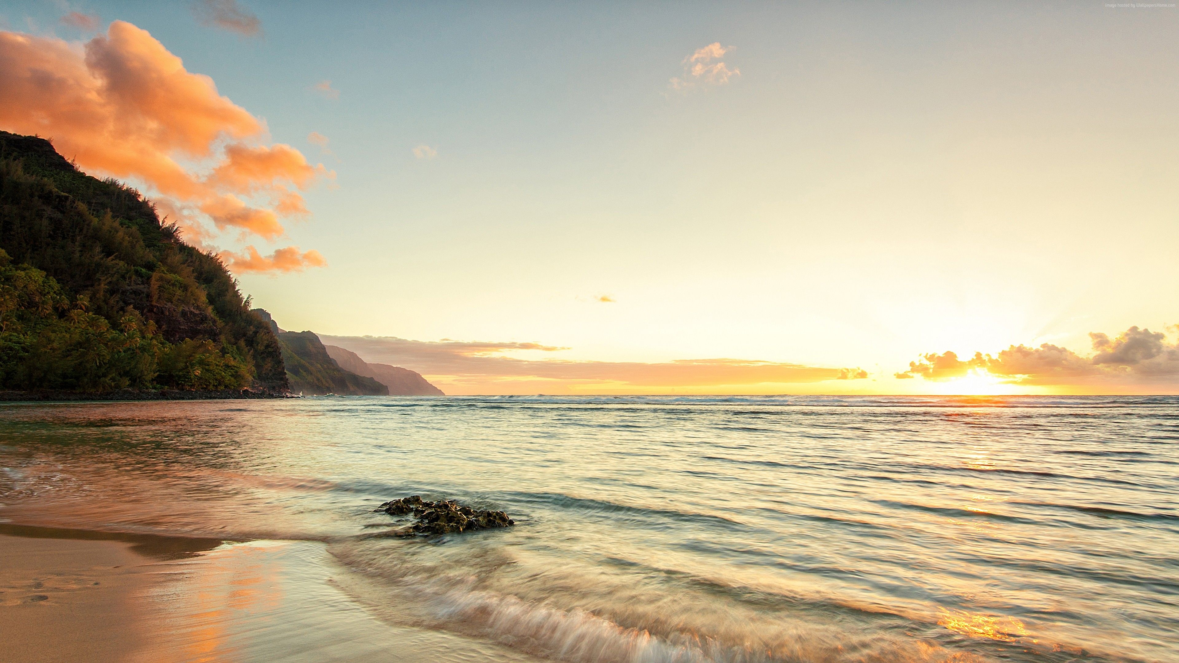 Ke Beach, Hawaiian Sunset Wallpaper, 3840x2160 4K Desktop