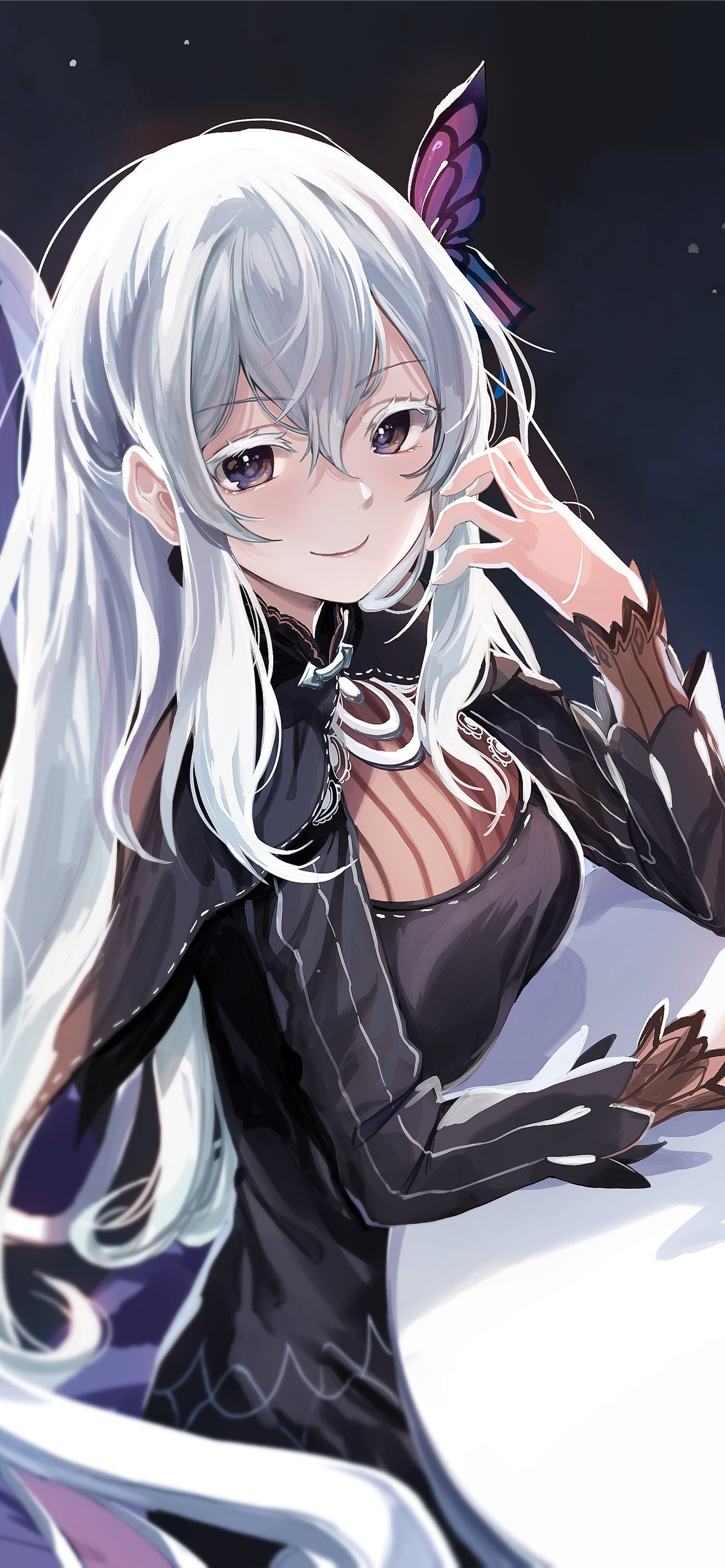 Echidna from Re:Zero, Purple butterfly hairpin, Black gothic dress, HD Phone wallpaper