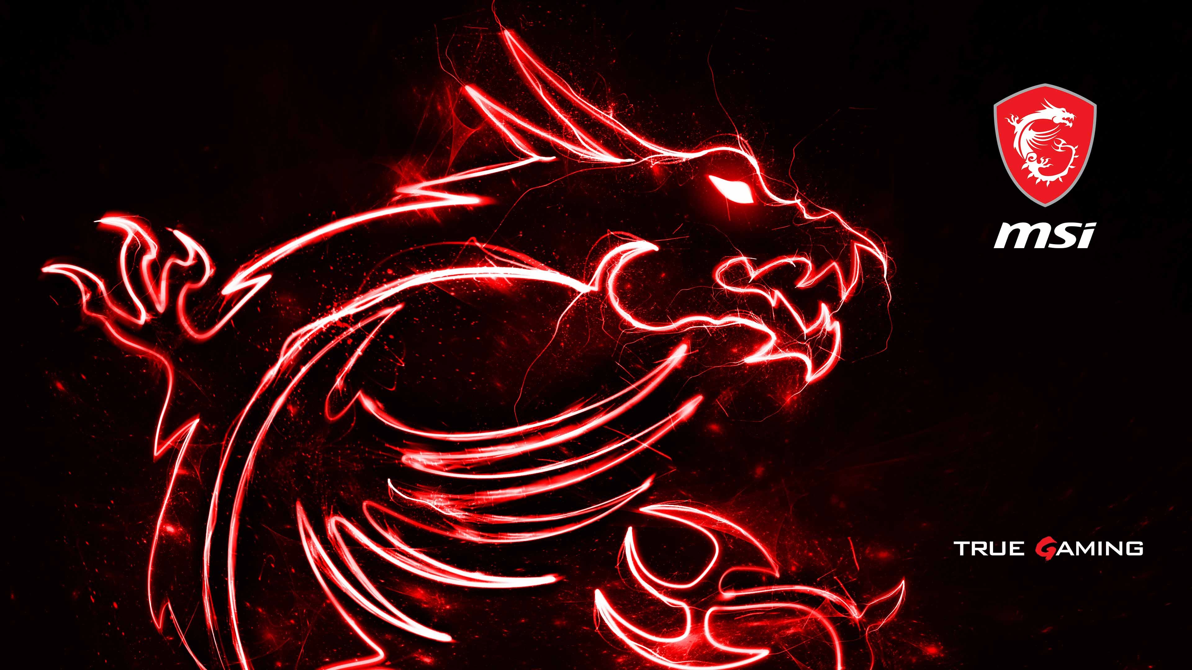 MSI Gaming Dragon, MSI shield logo, TRUE GAMING text, 4K Desktop wallpaper