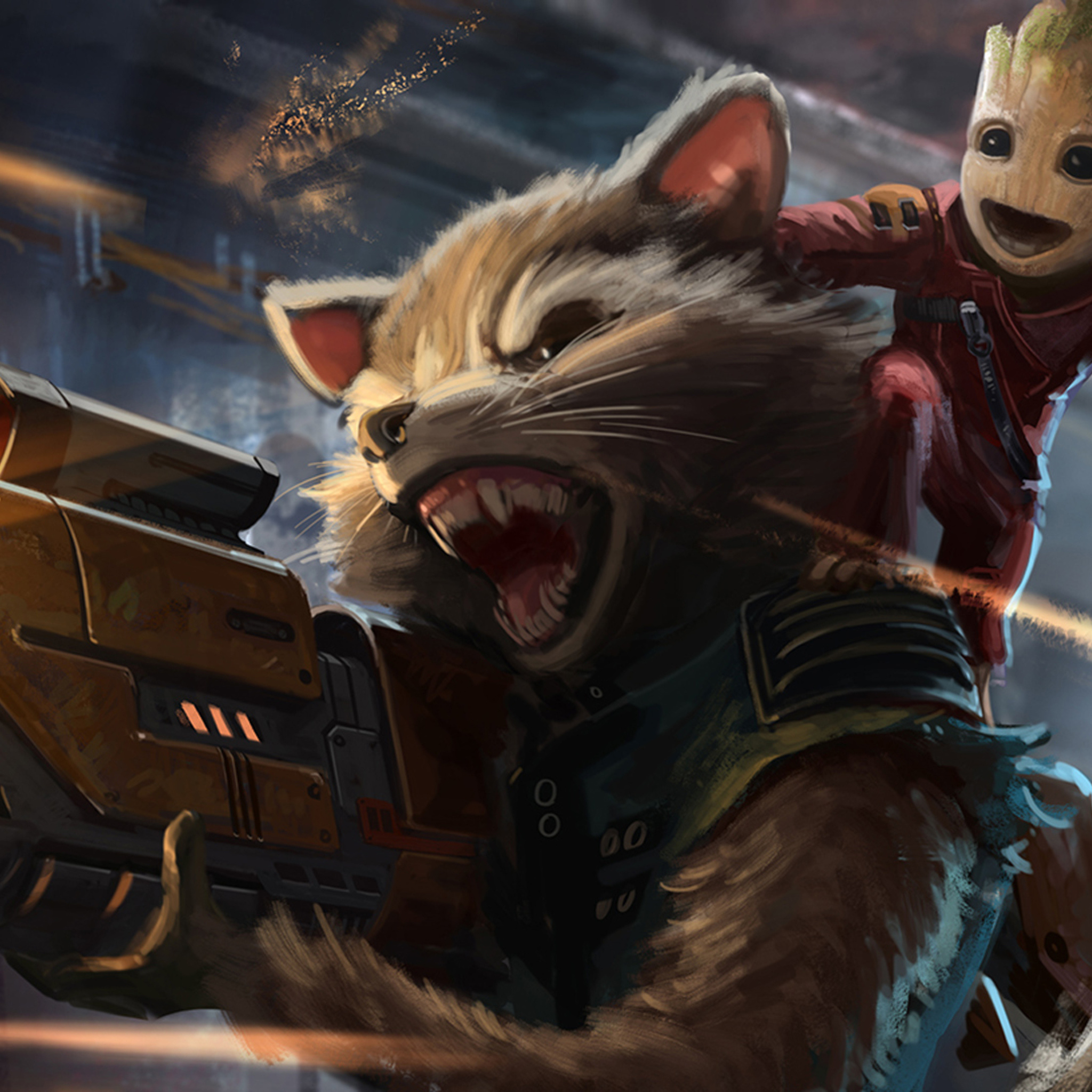 Baby Groot and Rocket raccoon, iPad Air HD wallpapers, Artwork, 2050x2050 HD Phone