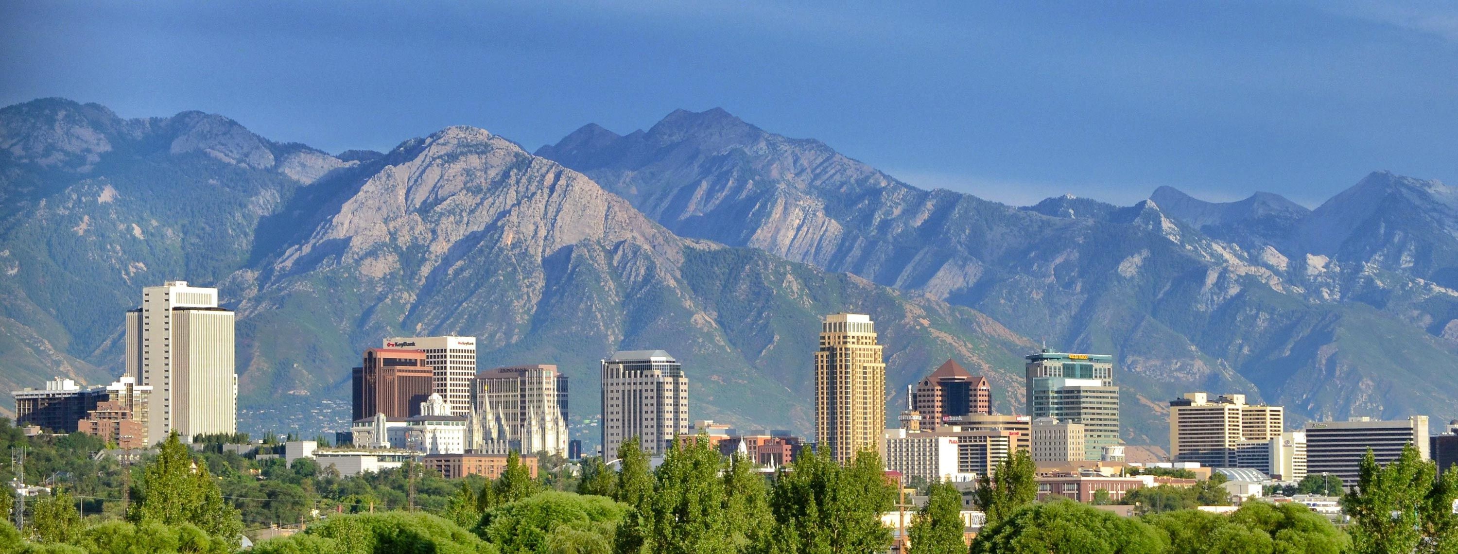 Salt Lake City Skyline, Travels, Desktop wallpapers, The Minotaur, 3000x1140 Dual Screen Desktop