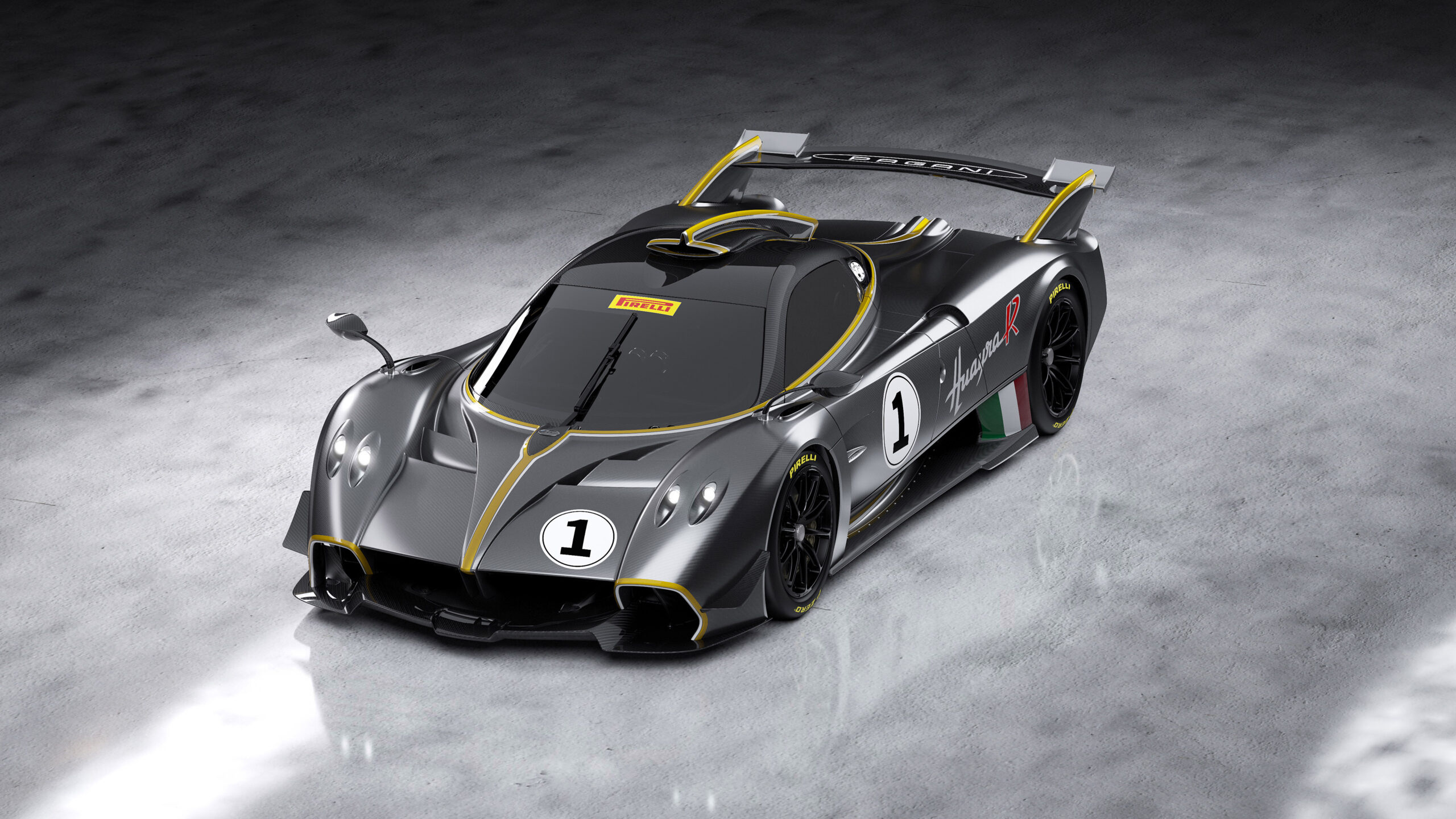 Pagani Huayra R, Huayra R script, concrete studio floor, HD Desktop wallpaper