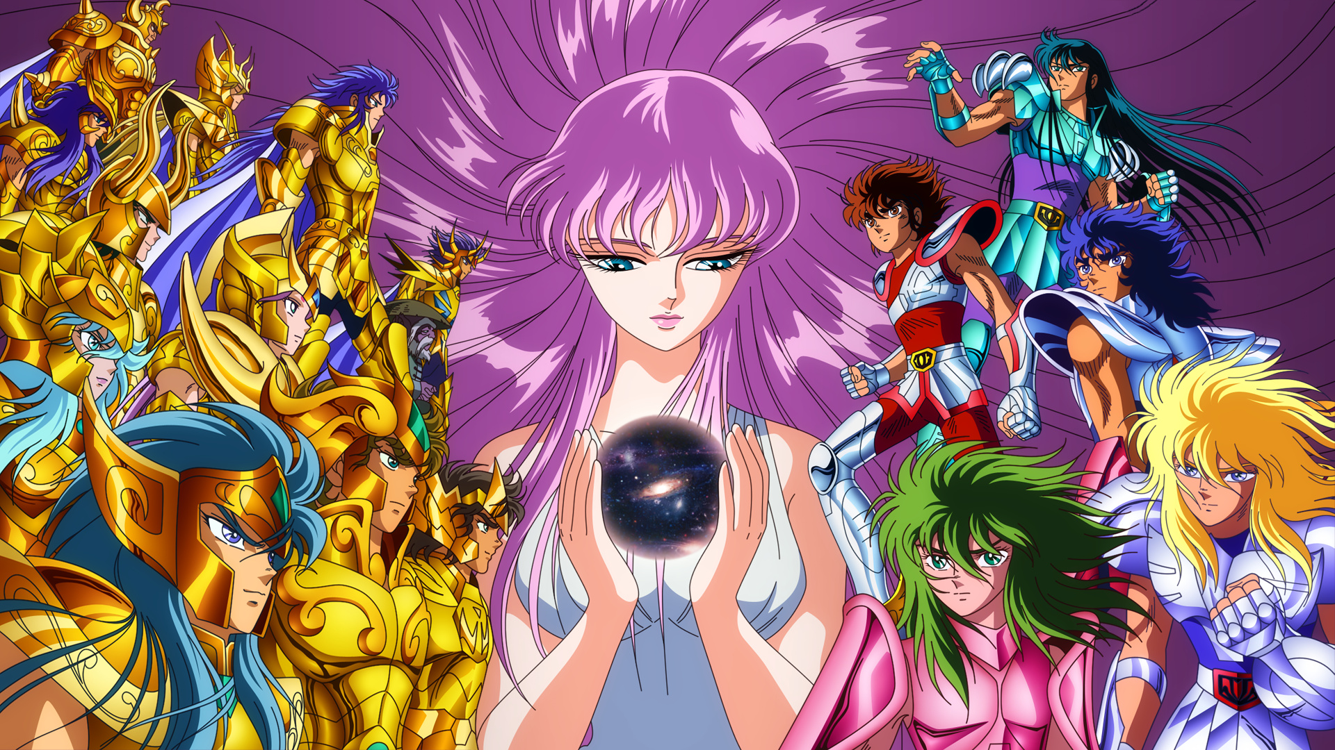 Athena Saori Kido, Pegasus Seiya, Gold Saints, Bronze Saints, Saint Seiya, Full HD Desktop wallpaper