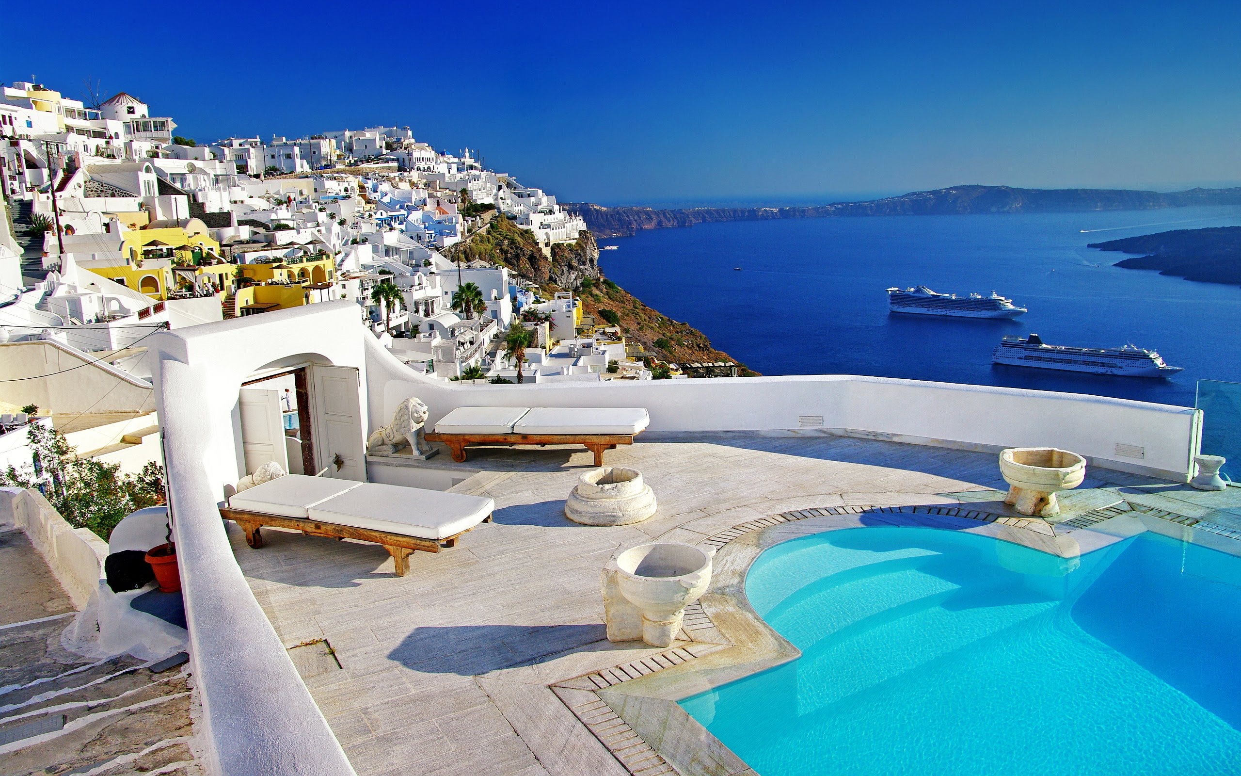 Santorini architecture, Ocean views, White buildings, Greek beauty, 2560x1600 HD Desktop