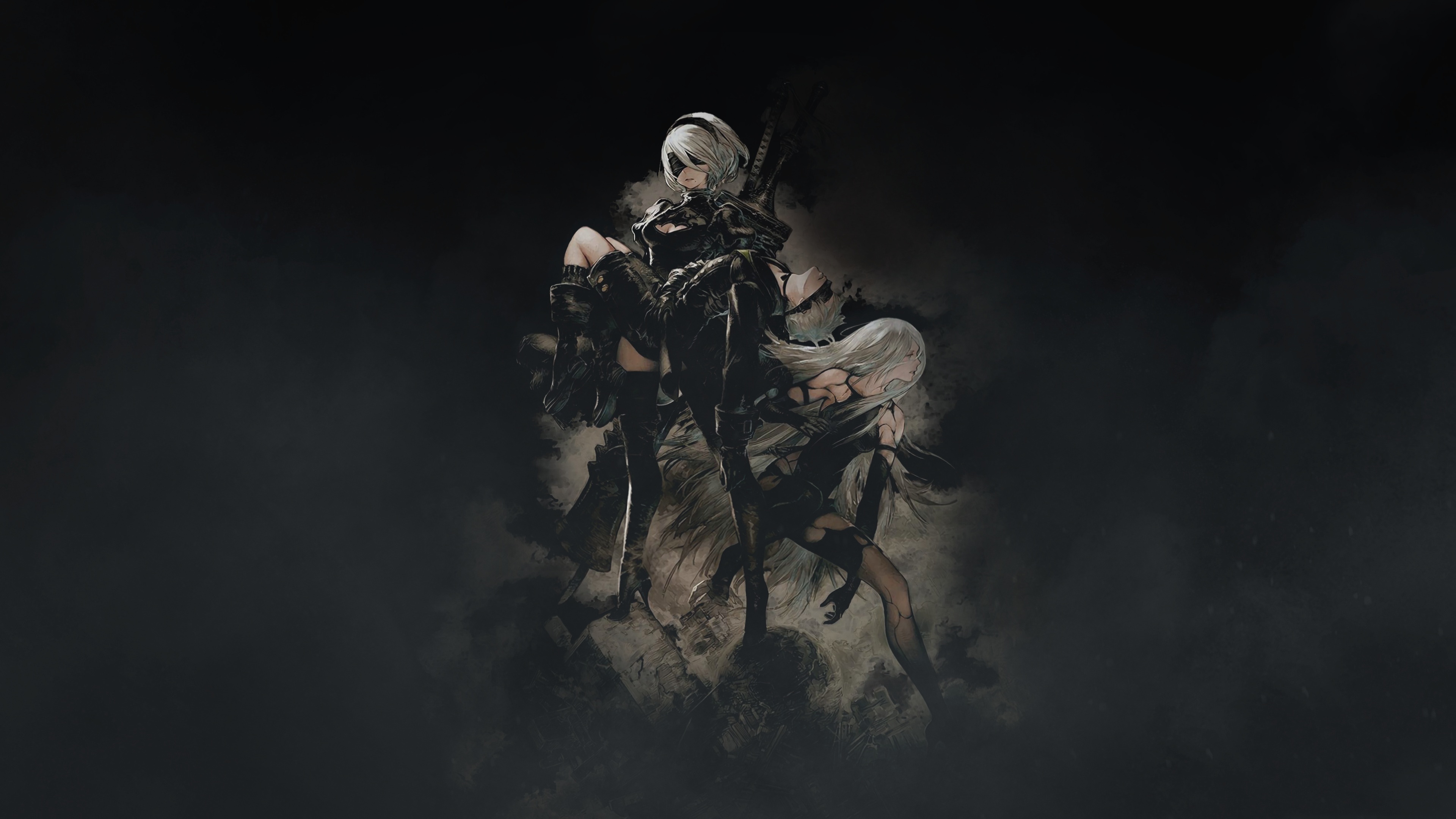 2B YoRHa No.2 Type B, 9S YoRHa No.9 Type S, A2 YoRHa Type A No.2, NieR:Automata video game, 4K Desktop wallpaper