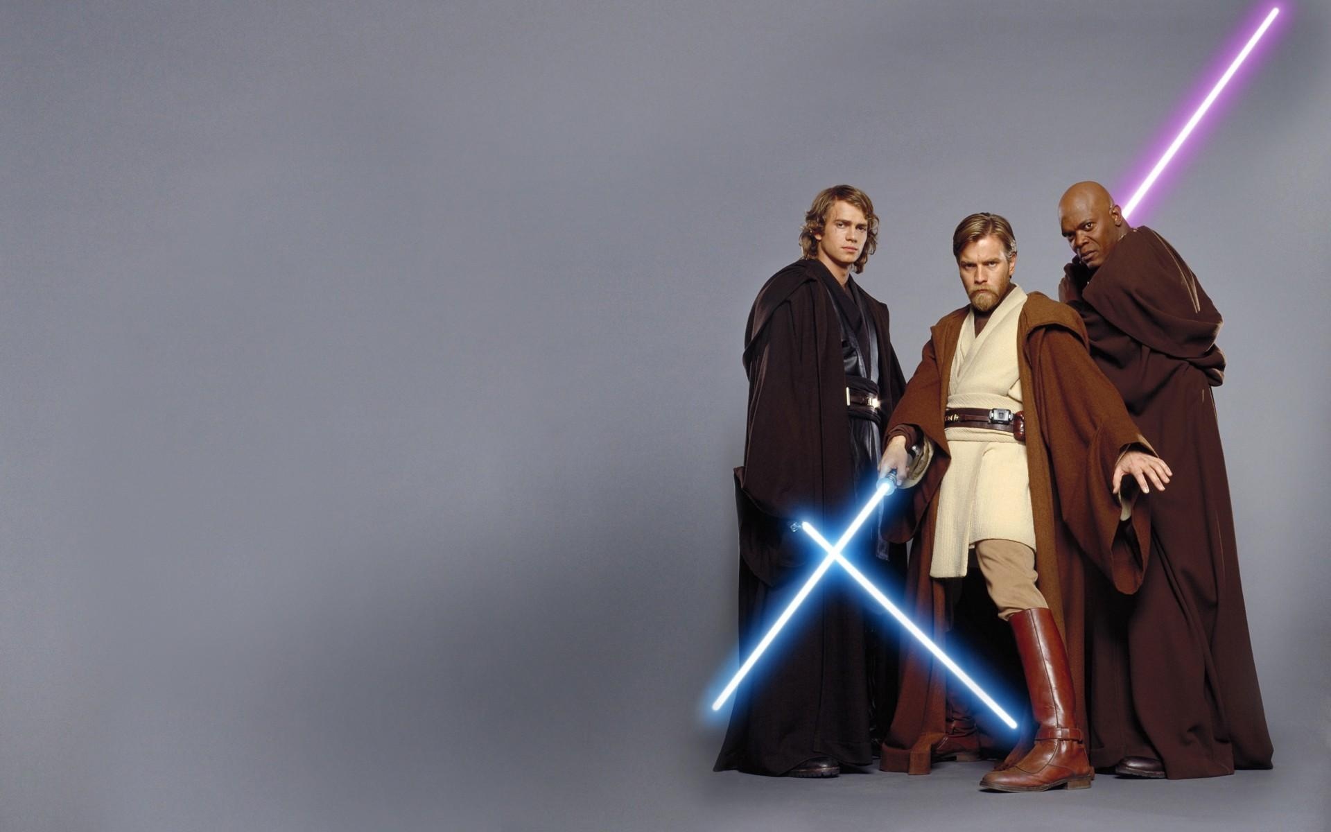 Anakin Skywalker, Obi-Wan Kenobi, Mace Windu, Glowing lightsabers, Star Wars Episode III, HD Desktop wallpaper