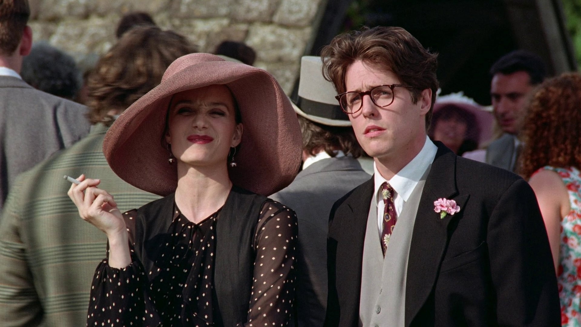 Kristin Scott Thomas, Four Weddings and a Funeral, Hugh Grant connection, Memorable movie, 1920x1080 Full HD Desktop