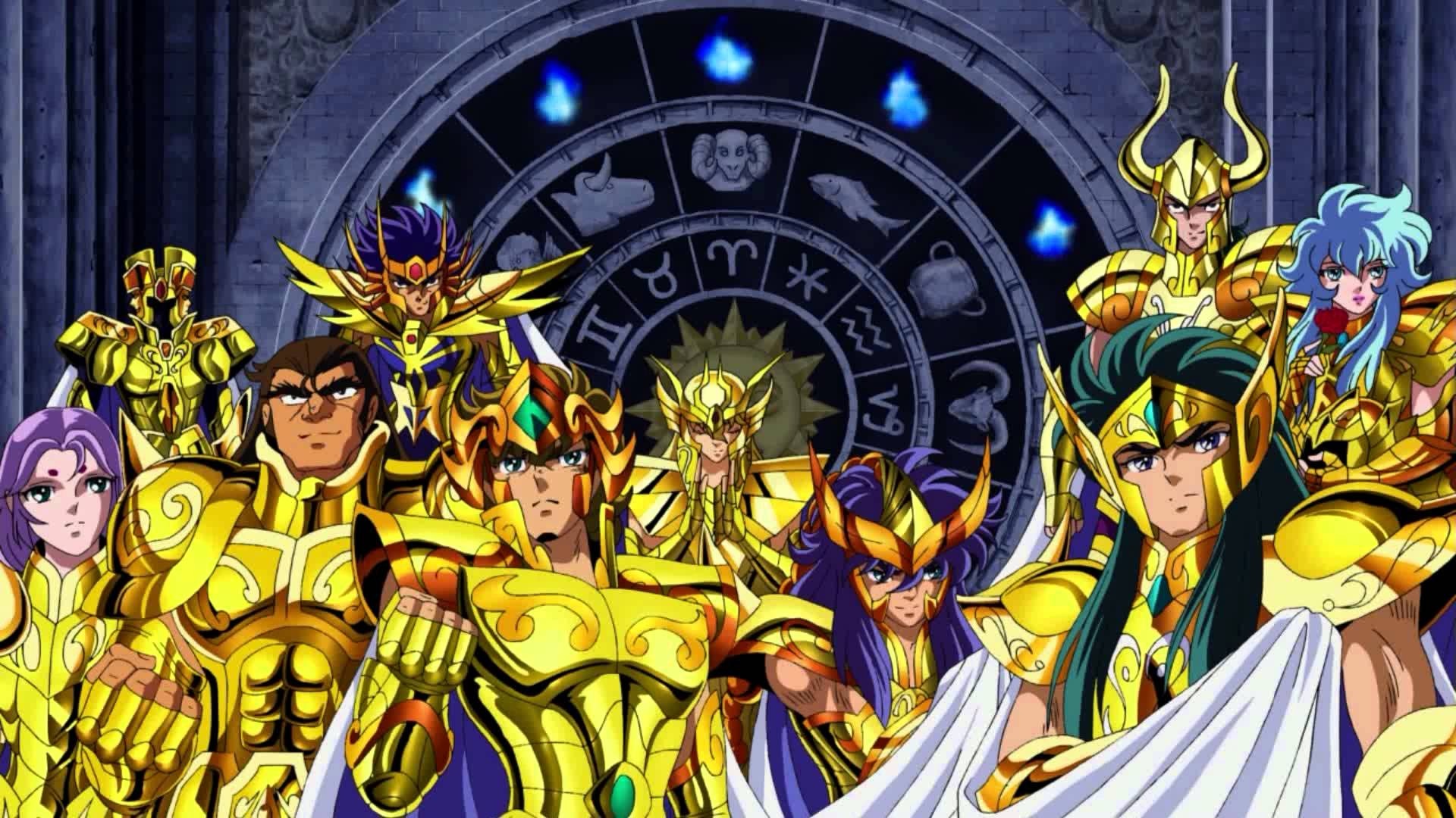 Leo Aiolia, Capricorn Shura, Gold Saints, Sanctuary Zodiac Clock, Saint Seiya, Full HD Desktop wallpaper