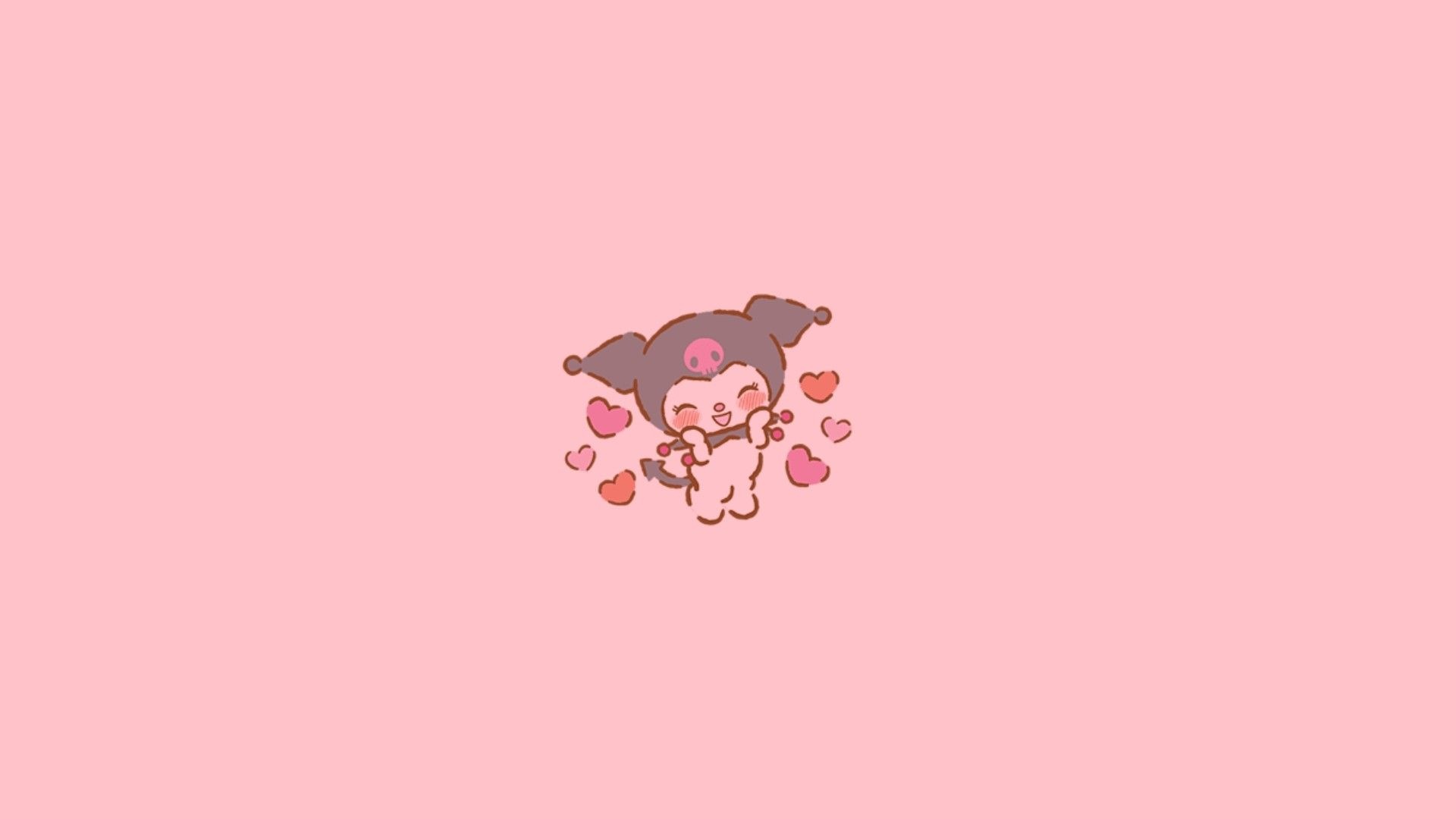 Kuromi, cupid arrow, floating pink hearts, Full HD Desktop wallpaper