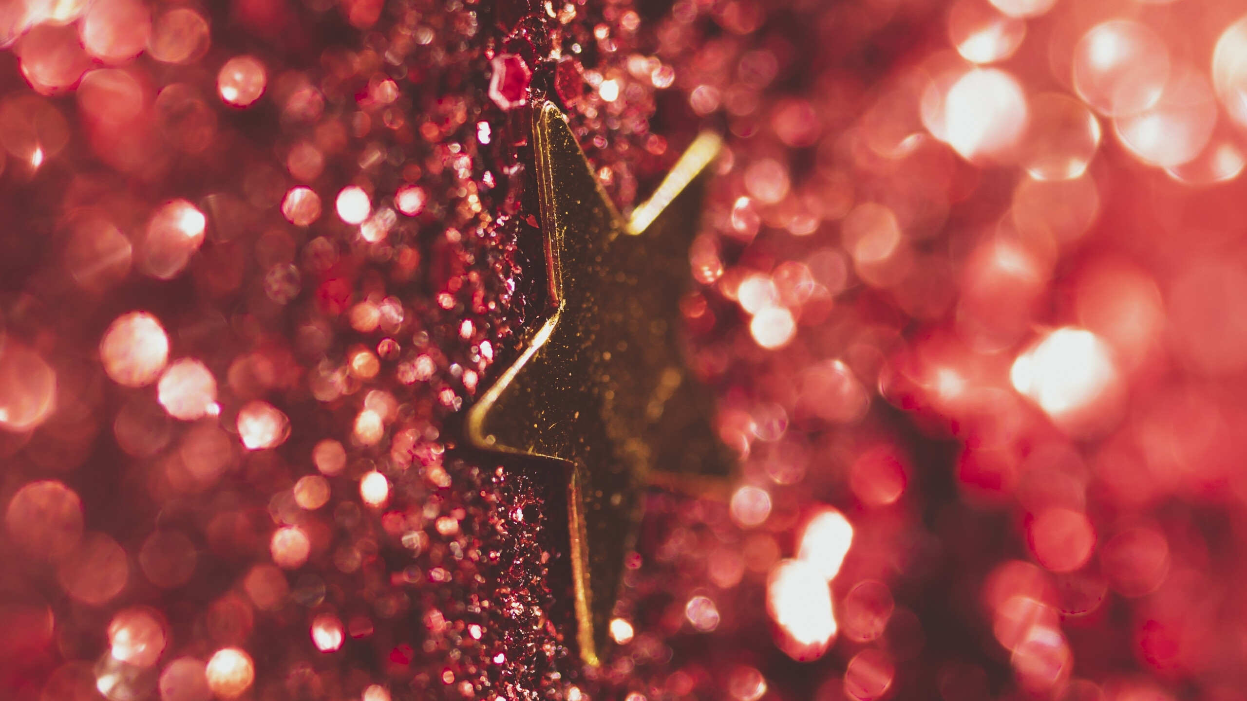 Glitter bokeh wallpaper, Red golden stars, Dual wide resolution, HD image background, 2560x1440 HD Desktop